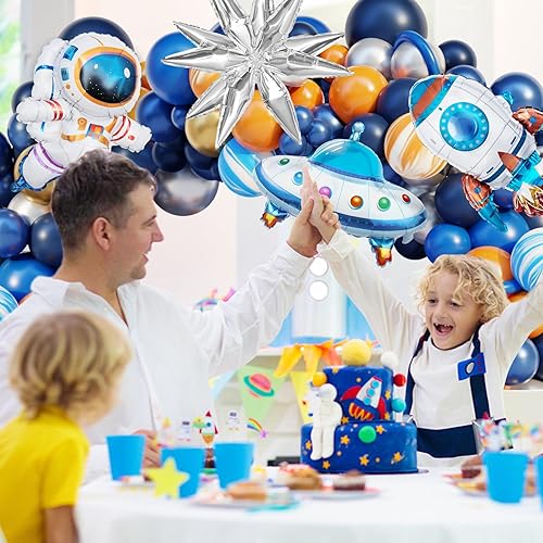 Miniatura 5 de Ouddy Party Kit de guirnalda de globos de decoración de fiesta del espacio exterior, suministros para fiesta de cumpleaños espacial, globos de látex