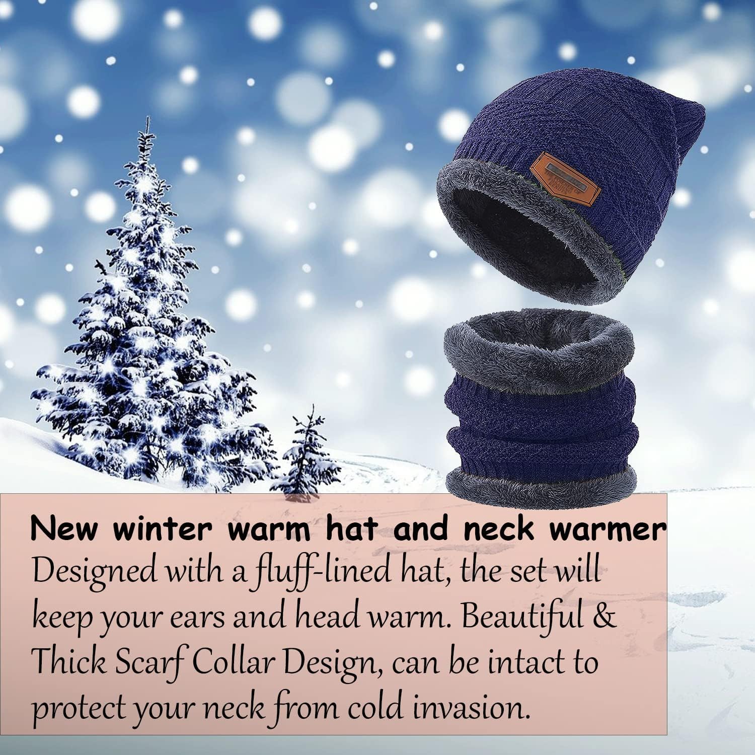 Brand Conquer Wool Beanie Cap & Muffler for Men & Women - Winter Cap With Neck Muffler - Soft Woolen Set (Blue, Free Size) - Image 5 thumbnail