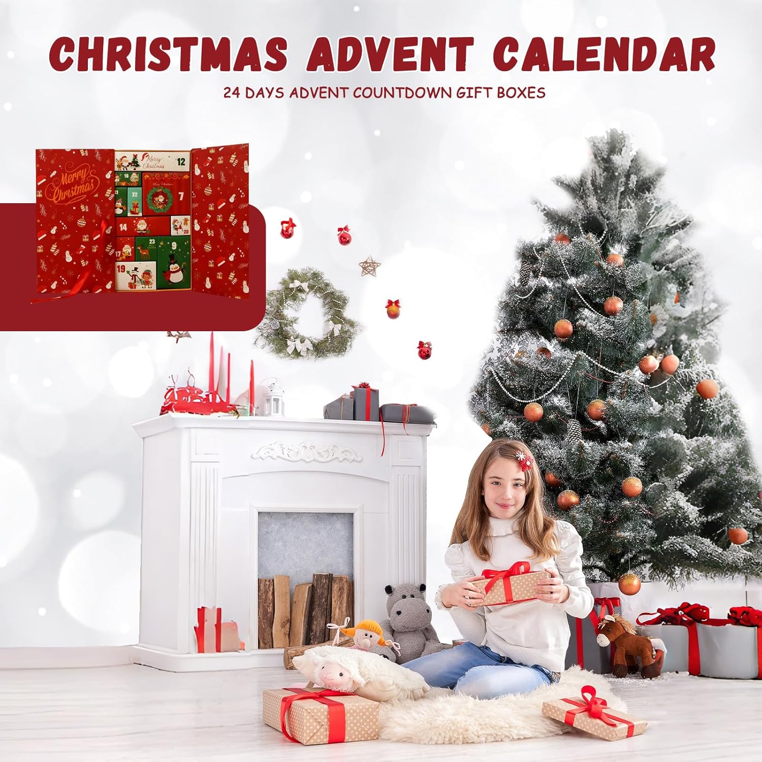 Christmas Advent Calendar with 24 Cardboard Treasure Boxes,Empty Advent Calendars to fill,Diy Advent Calendar Storage Organizer DIY for Adults Kids Gifts Holiday Decoration (Red)