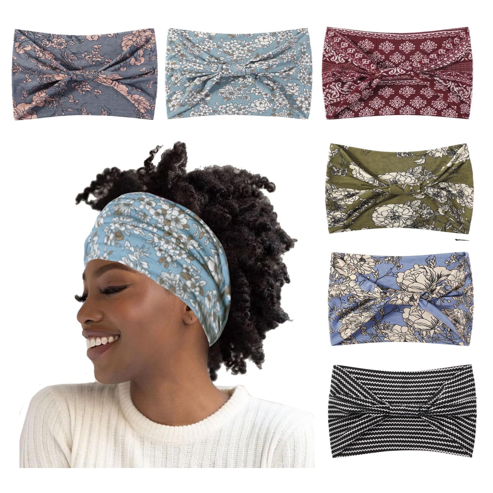 Artilady Wide Bandana Headbands for Women-Boho Bandeau Head Band Bohemian Paisley Red Headwrap Soft Athletic Elastic Sweat Non Slip Hair Bands for