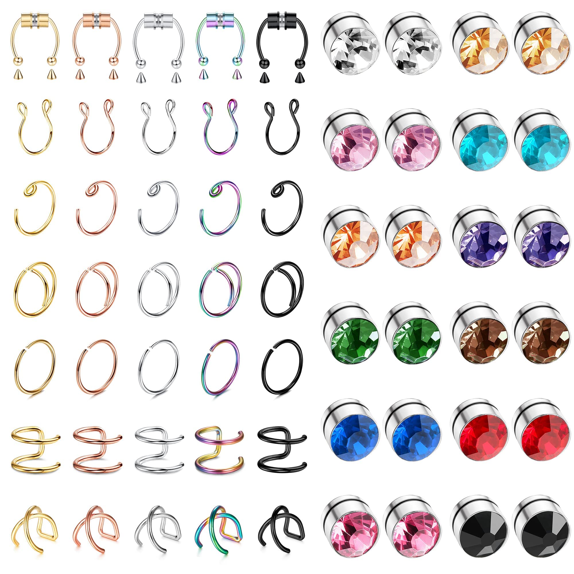 MorfettoMagnetic Nose Rings Fake Nose Ring Fake Septum Nose Stud Rings Non-Piercing Clip on Nose Cuffs Stainless Steel Fake Nose Hoop Rings Fake Nose Rings for Women Men