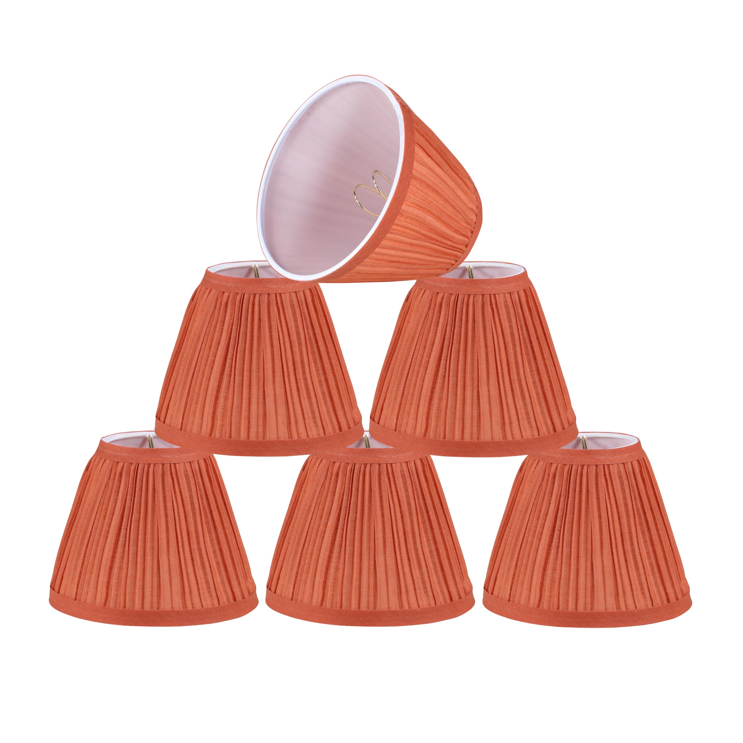 Aspen Creative 51517-6, Hardback Empire Transitional Clip-On Chandelier Lamp Shade, Mushroom Pleated Carrot Faux Silk Fabric, 3" Top x 6" Bottom x 5" Slant Height, Set of 6