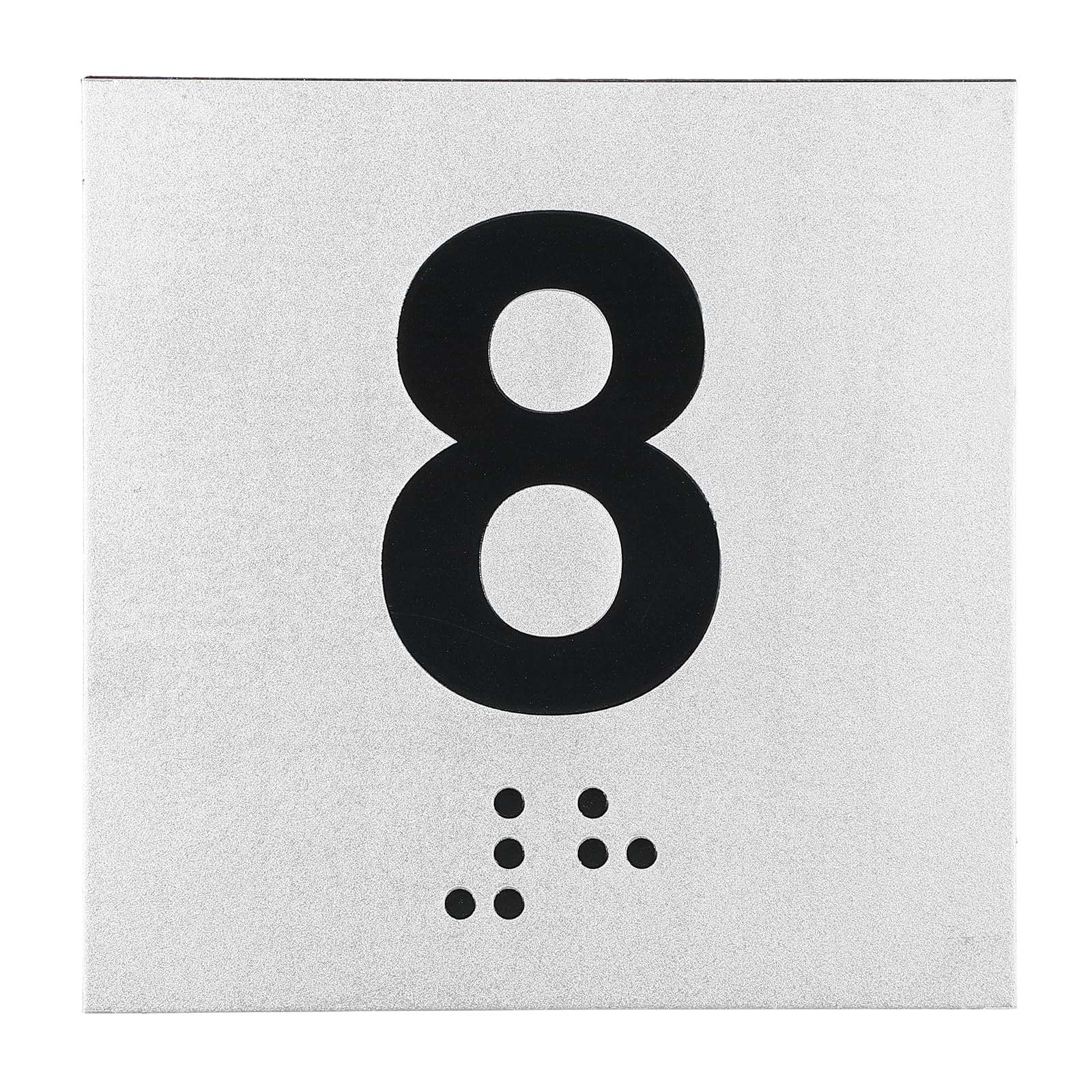 PATIKIL Exam Room Number Sign, 4" x 4" Number 8 Sign with Braille and Tactile Self-Adhesive Identification for Test Center Office Assistance, Black on Silver