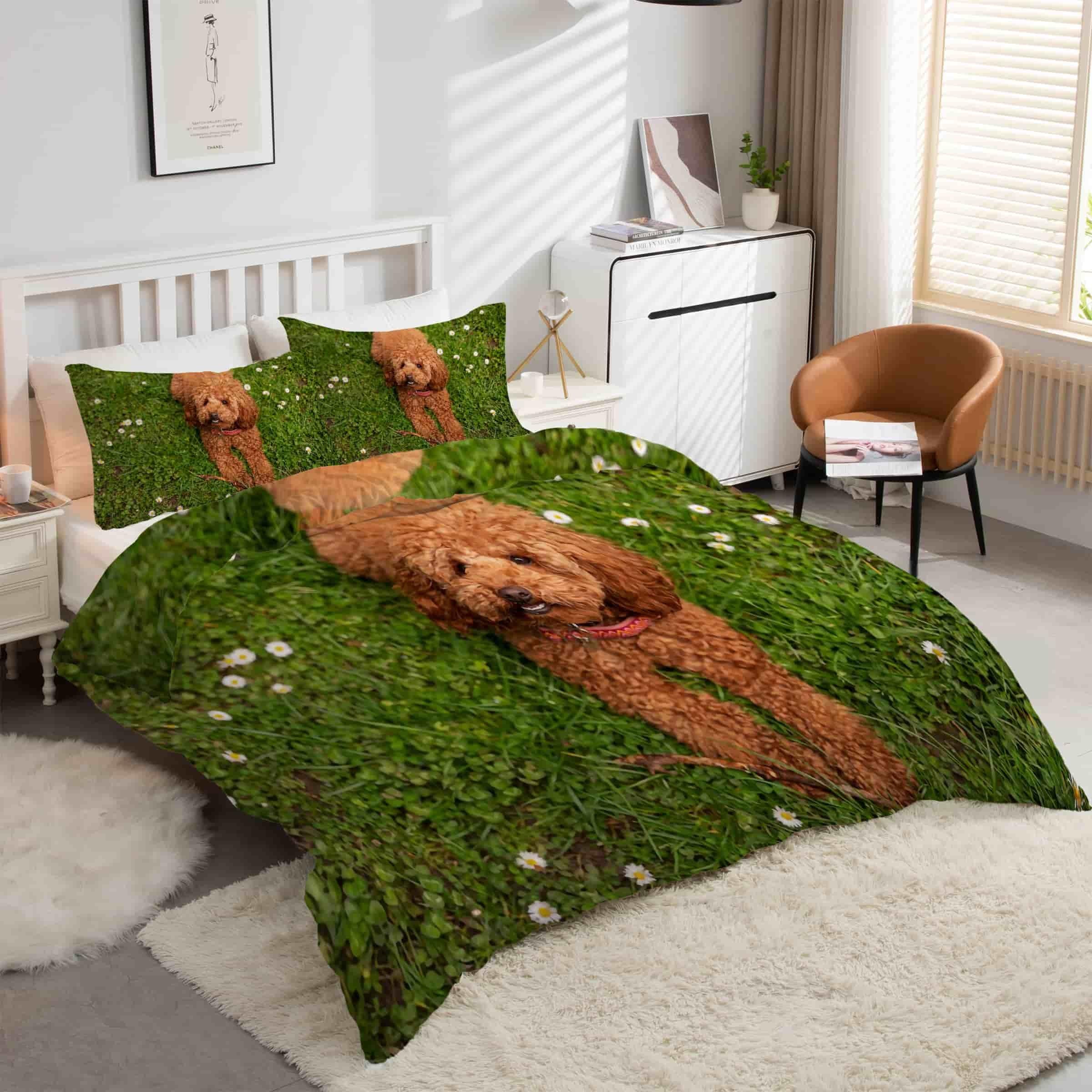 Housse de couette 240x260 caniche avec 2 taies d'oreiller en microfibre douce