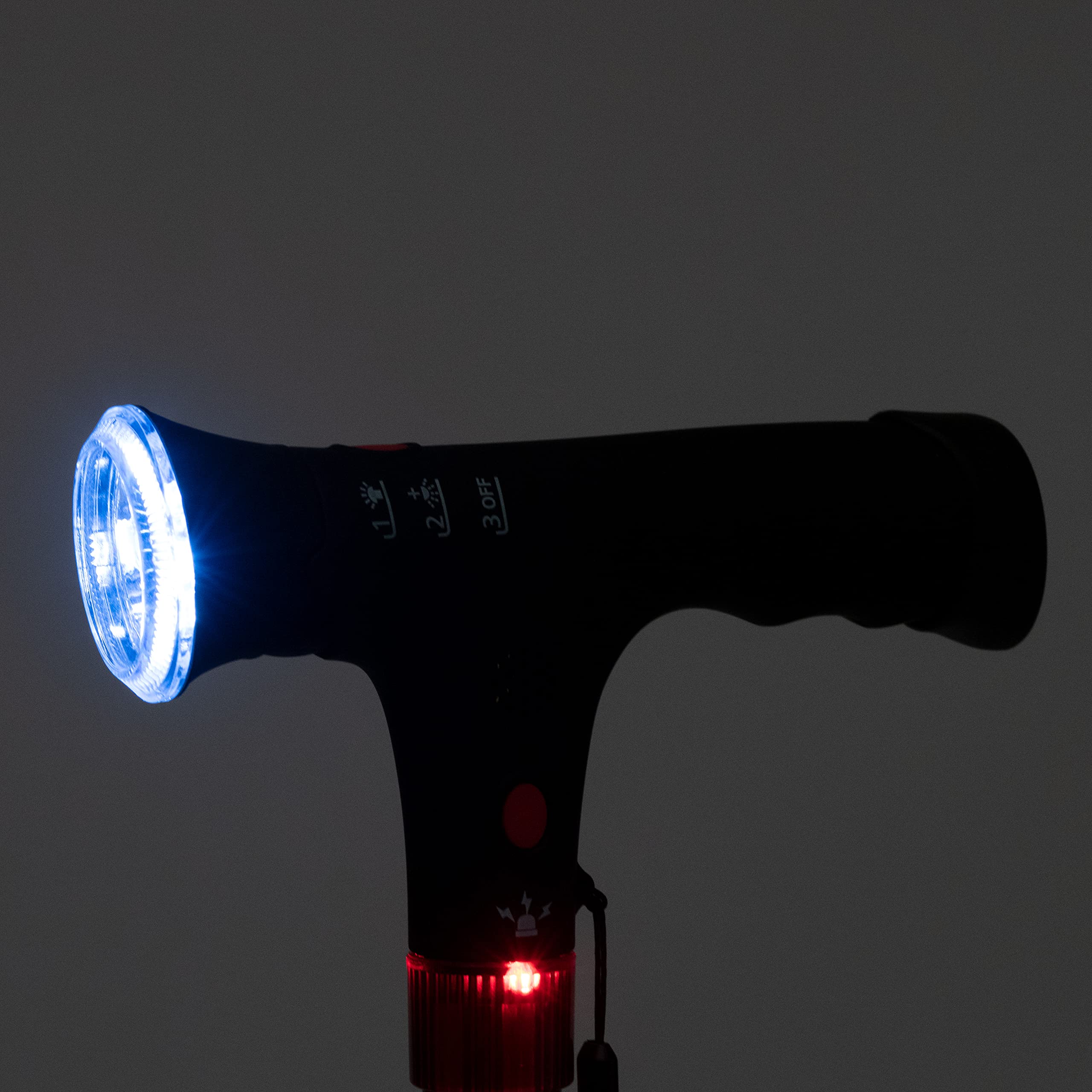 SPES - Bastone da Passeggio Regolabile con Luce a LED e Allarme Sonoro di Sicurezza - Elegante in Alluminio per Anziani e Disabili - a righe Blu Bianche. Bordeaux
