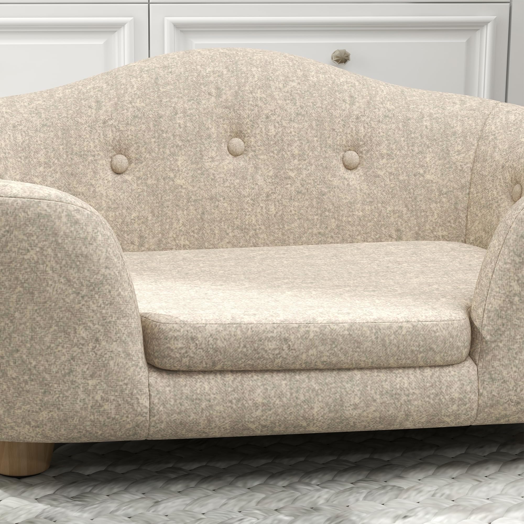 PawHut Canapé-lit pour animaux de compagnie - Avec coussin et poche arrière - En peluche et mousse de pin - Blanc crème - 70 x 47 x 30 cm