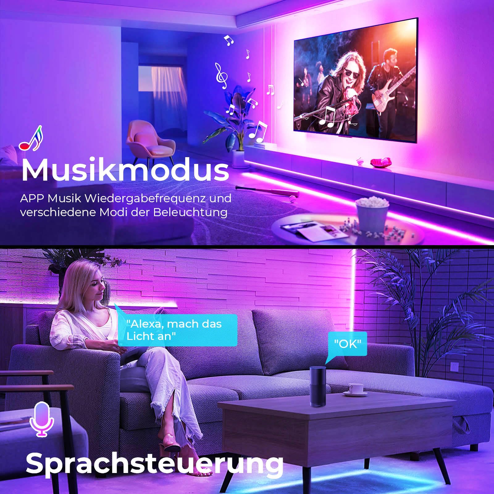 10M COB LED Streifen Alexa Kompatibel, Punktfreie Smart RGB LED Band Musik Sync, WiFi LED Lichterkette für Gaming & Wohnzimmer, 576 LEDs/M, 16 Mio. Farben, Arbeitet mit Google Home