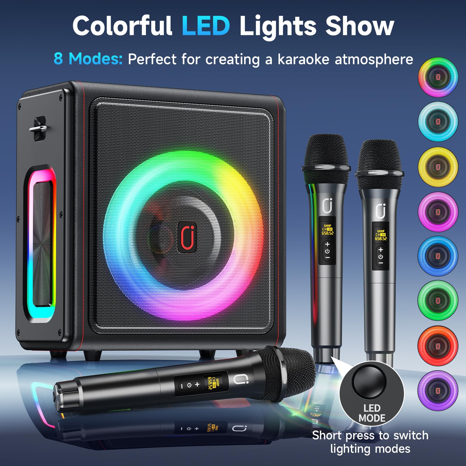 HWWR Karaoke maschine, Tragbarer Bluetooth 5.3 Lautsprecher, Karaoke Anlage mit 3 mikrofonen, 300W Vintage Leder PA Anlage mit Tonhöhenkorrektur, Unterstützung für TV/TWS/TF-Karte/USB/AUX/Live (3MICS)