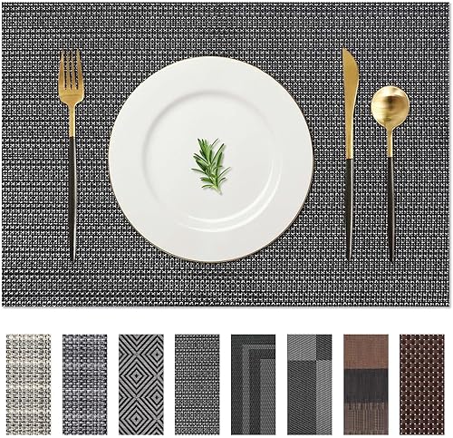 Miniatura 22 de AHHFSMEI - Juego de 8 manteles individuales para mesa de comedor, manteles de vinilo tejido de plástico, antideslizantes, con aislamiento térmico,