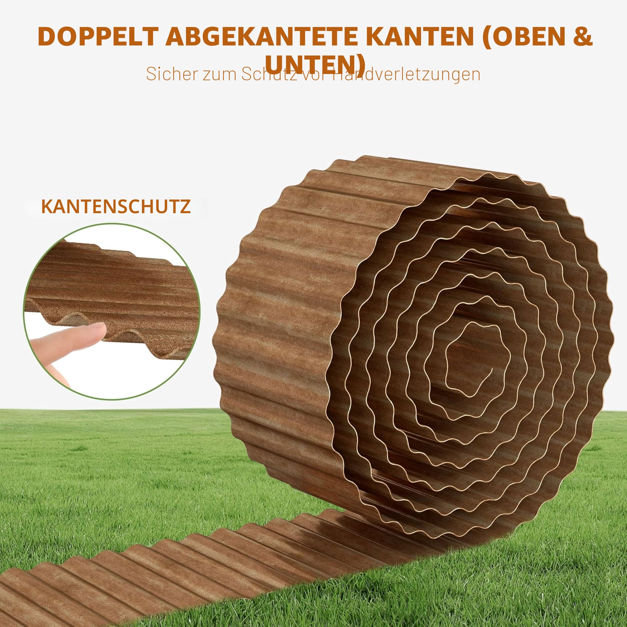 Cortenstahl Rasenkante Metall-Beeteinfassung for Garten - 30x1200cm Gewellte Beetumrandung zur DIY-Rasen, Blumenbeet und Landschaftsgestaltung (Echter Rost)