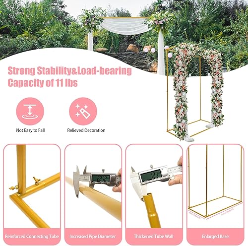 Miniatura 3 de Arco cuadrado decorativo de boda de 3.7 ft x 5.9 ft con bases, soporte de fondo de cabina de fotos de metal de doble tubo dorado para boda,