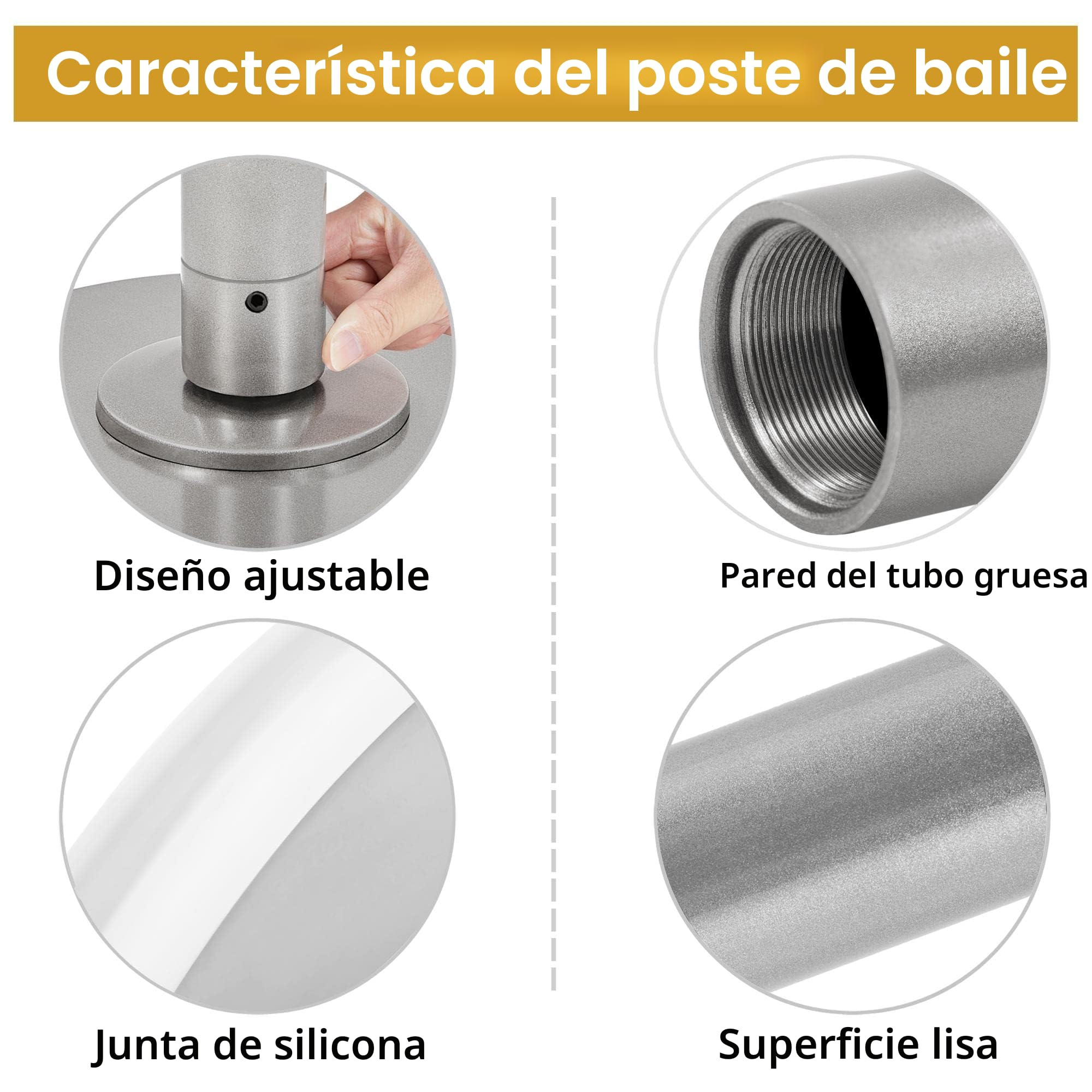 Yaheetech - Barra de Polo Danza, Altura Ajustable, 225 cm-274,5 cm, Polo Danza, Barra de diámetro de 45 mm, estática y giratoria, Carga máxima 200 kg para Baile de Fitness y Ejercicio
