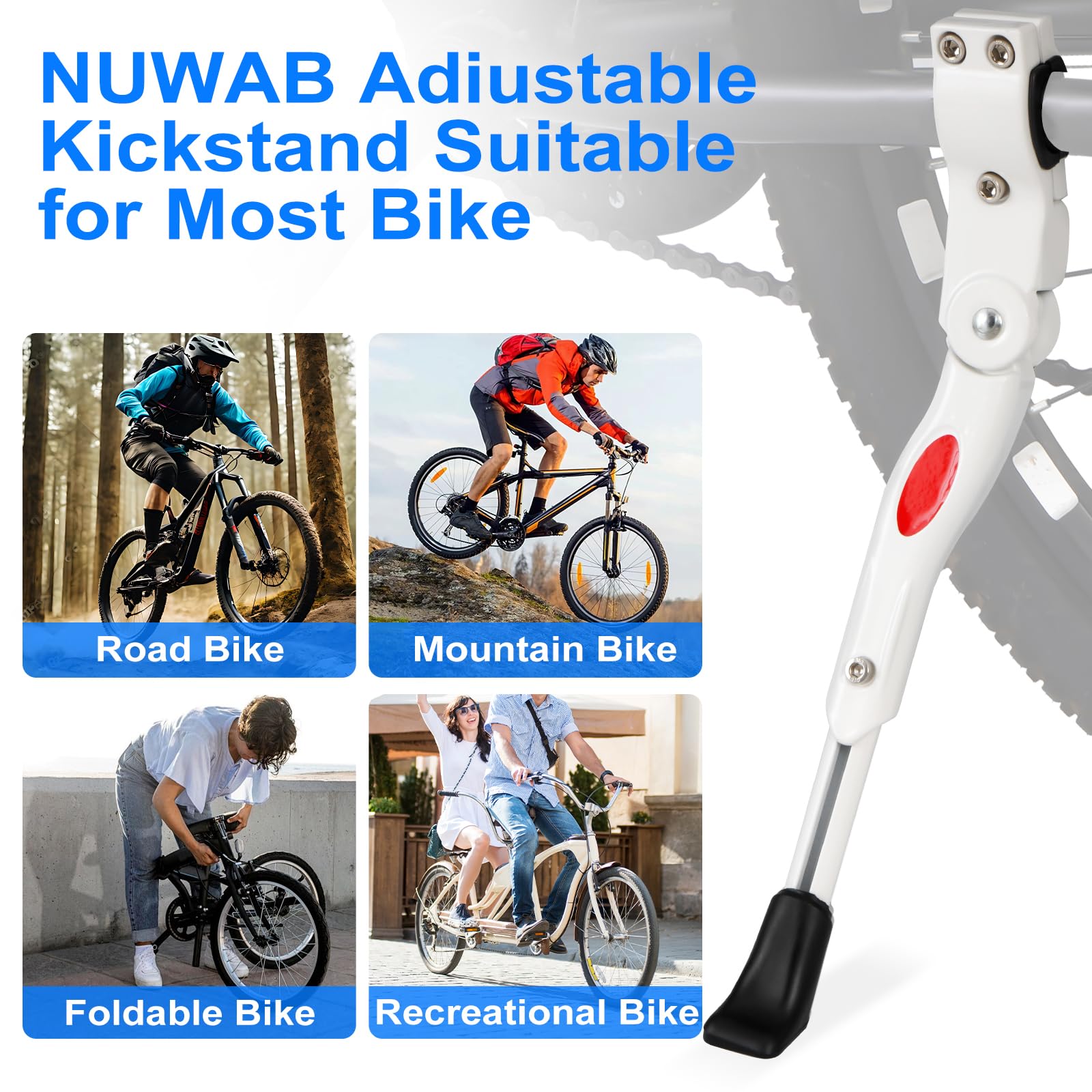 TRKIMAL Béquille de vélo en alliage d'aluminium réglable en hauteur arrière côté vélo Kick Stand Fit pour VTT et vélo de route de 24 à 28 pouces, livré avec clé Allen 2 pièces