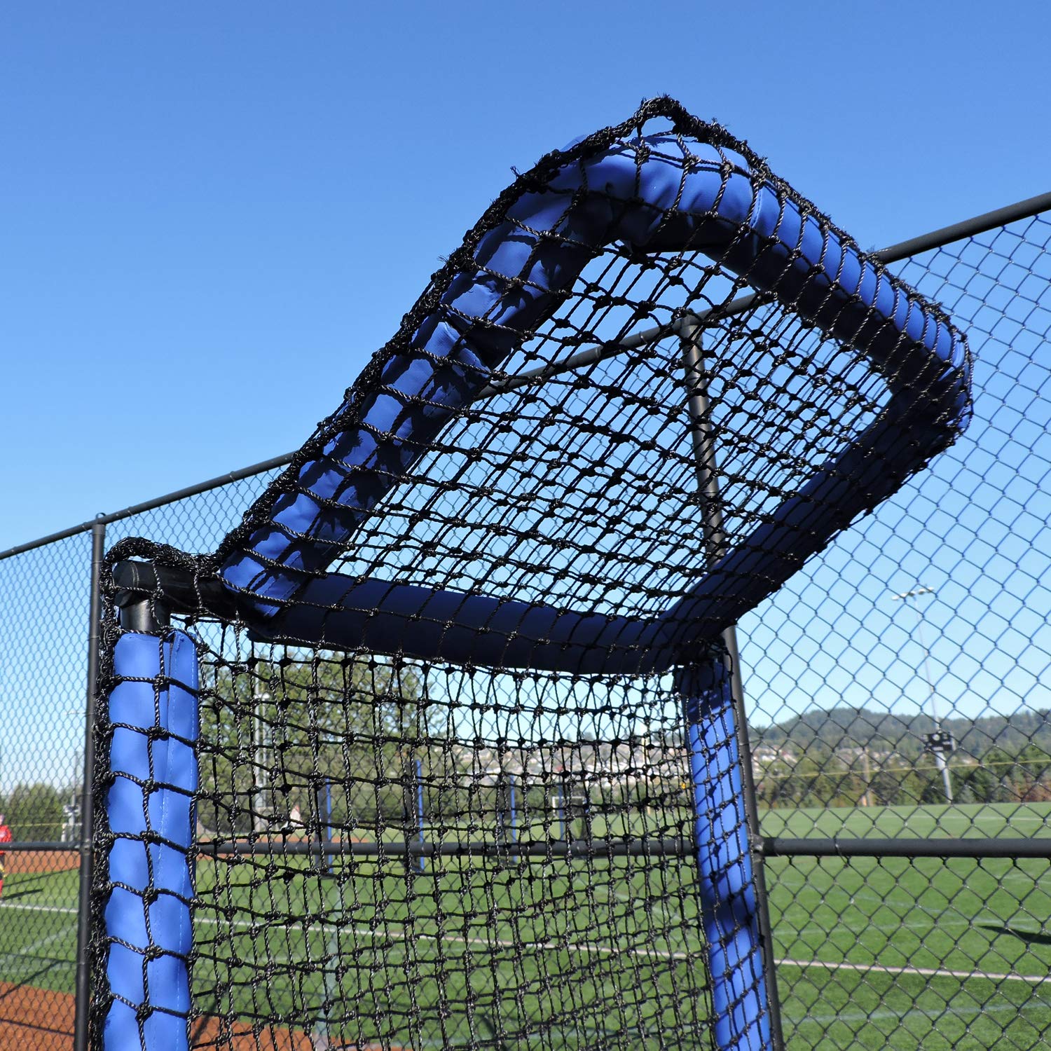JUGS Protector Blue Series Short-Toss Screen — Top-of-The-Frame Overhang Protects You from ricocheted Balls, 7'H x 4’W, 60 Ply Poly-E Netting and 1.5” Diameter Frame, 1-Year Guarantee