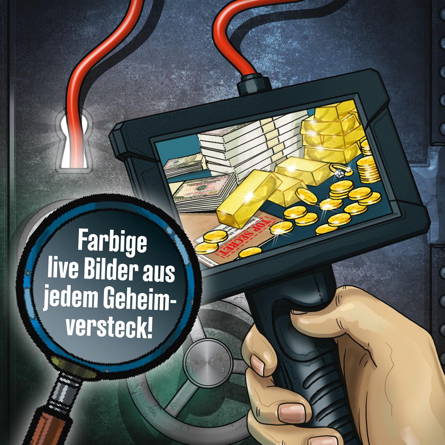 Kosmos Die DREI ??? 632670 Spionage-Kamera – Detektiv-Spielzeug mit flexiblem Kamera-Arm, LED-Licht & LCD-Display, Spionage-Gadget für geheime Entdeckungen, Dedektiv Gadget für Kinder ab 8 Jahren