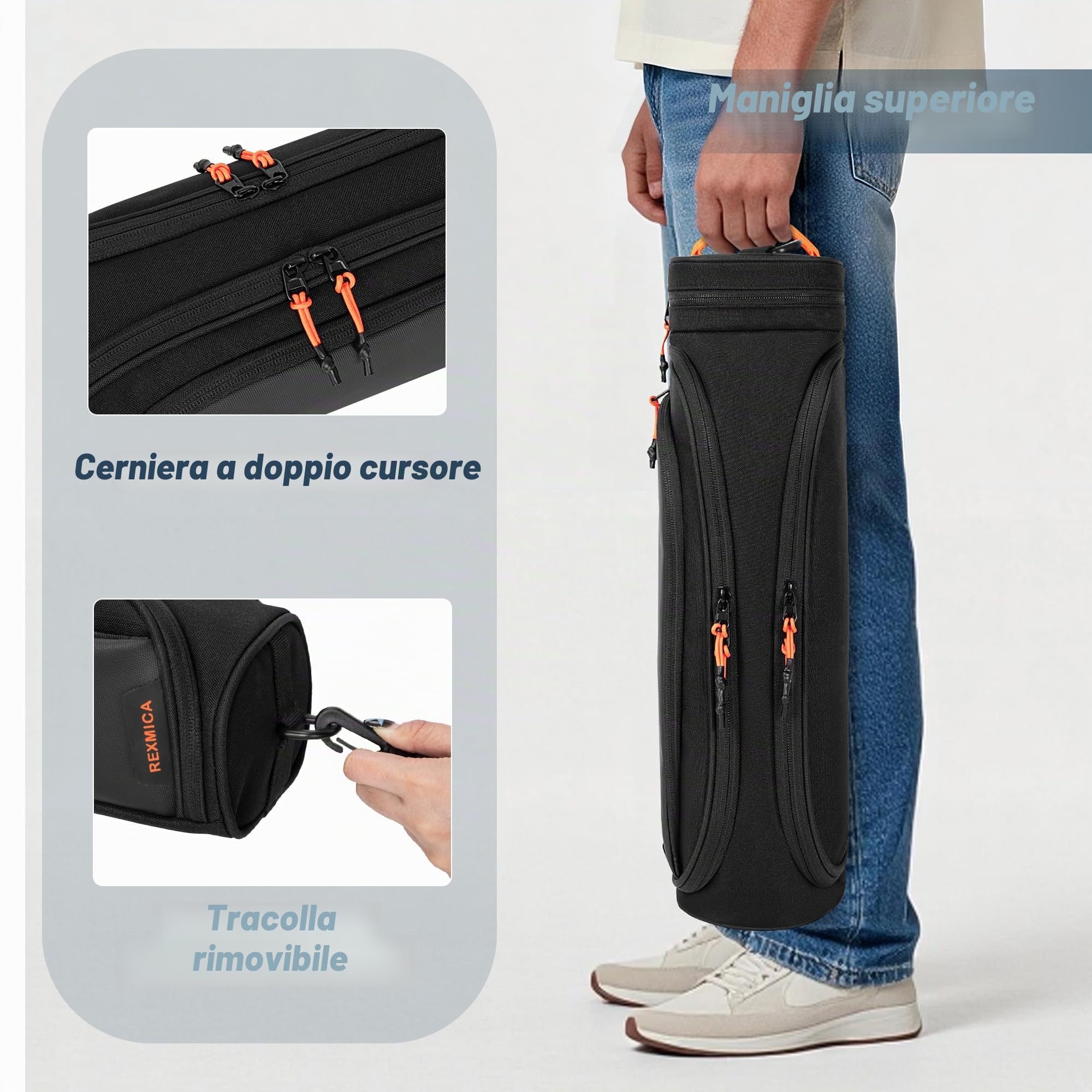 Rexmica Dual Borsa Portaoggetti per Tappetini da Gioco con Tracolla per 2 Tappetini da Gioco (35,5 x 61 cm), Custodia Tubolare per Tappetini da Gioco con Scomparto per Dadi per Gaming Playmat