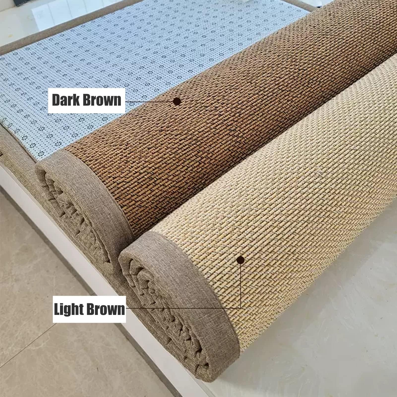 Jute-Teppich – Baumwoll-Bordüre mit Fischgrätenmuster, natürliches Flachgewebe, Läufer für Wohnzimmer, Küche, Flur – und Sisal-Teppichmatte