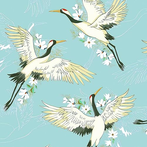 Papel de contacto azul con diseño de pájaros florales, para despegar y pegar, autoadhesivo, extraíble, papel tapiz decorativo para paredes, 16.1 x