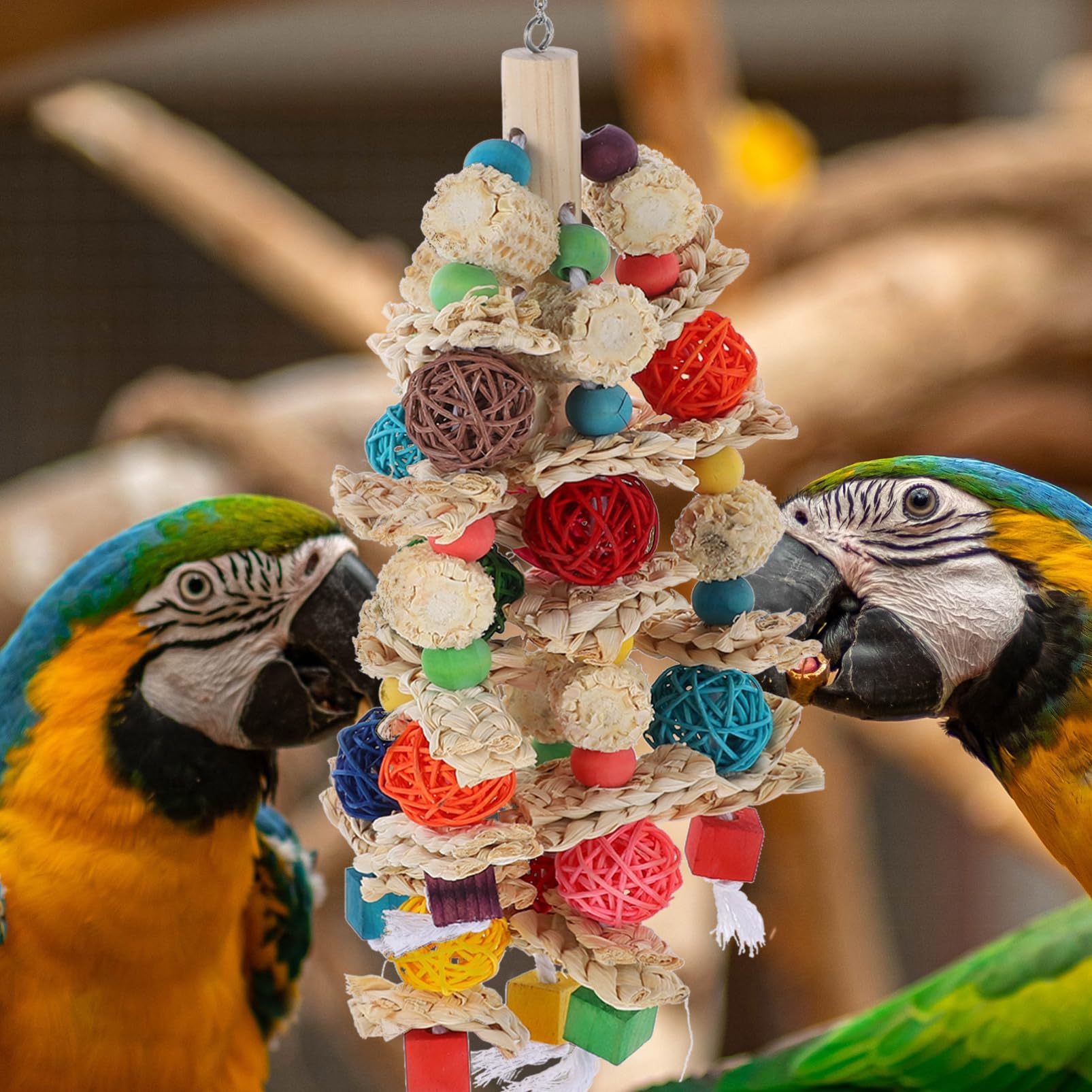 COLLBATH Großes Papageien Kauspielzeug Holz Vogelspielzeug Mit Schaukel Haken Käfigspielzeug Für Heimvögel