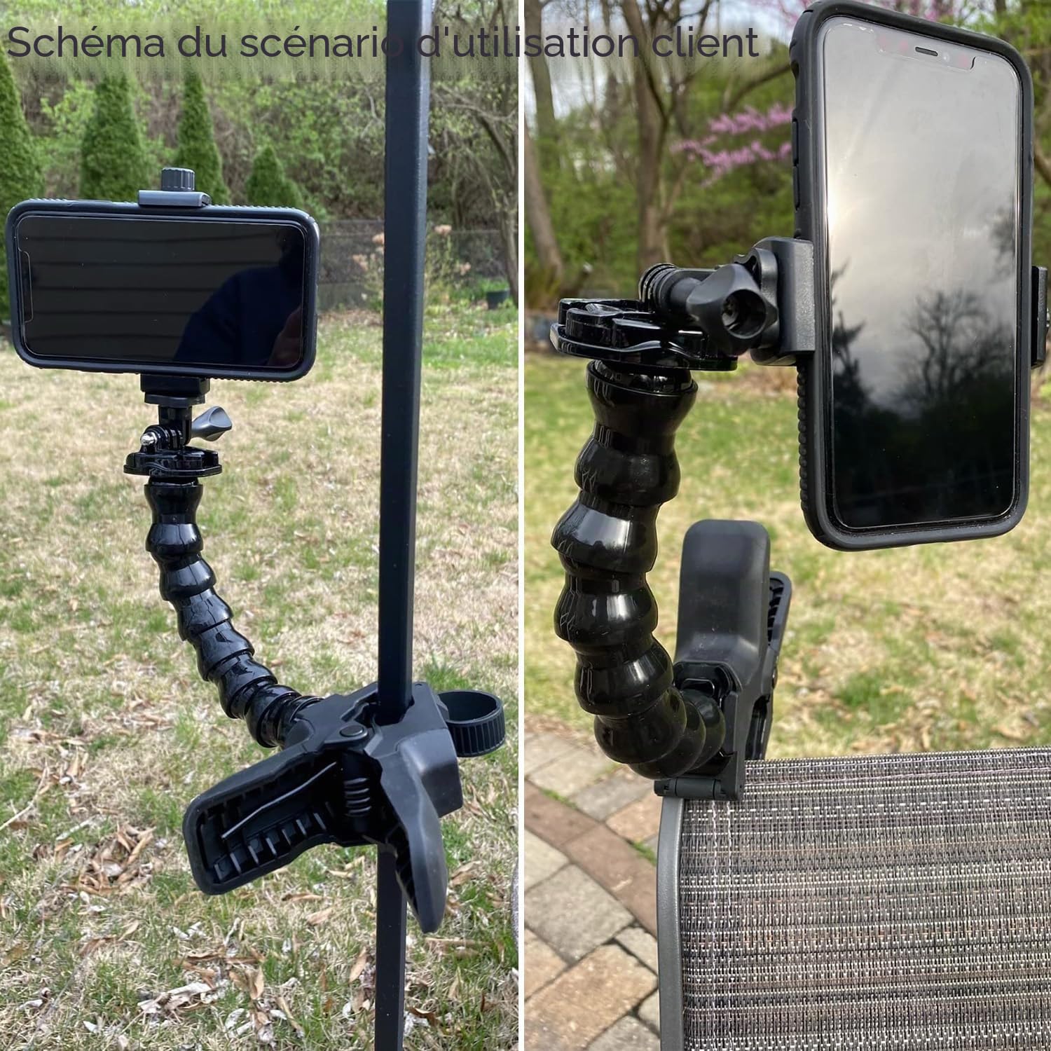 Suptig Support Téléphone Col de Cygne Pince Serrage Compatible iPhone 17 16 15 14 Plus 13 Pro XS Max XR X 8 7 6 6S Plus 10,2-17,8 cm