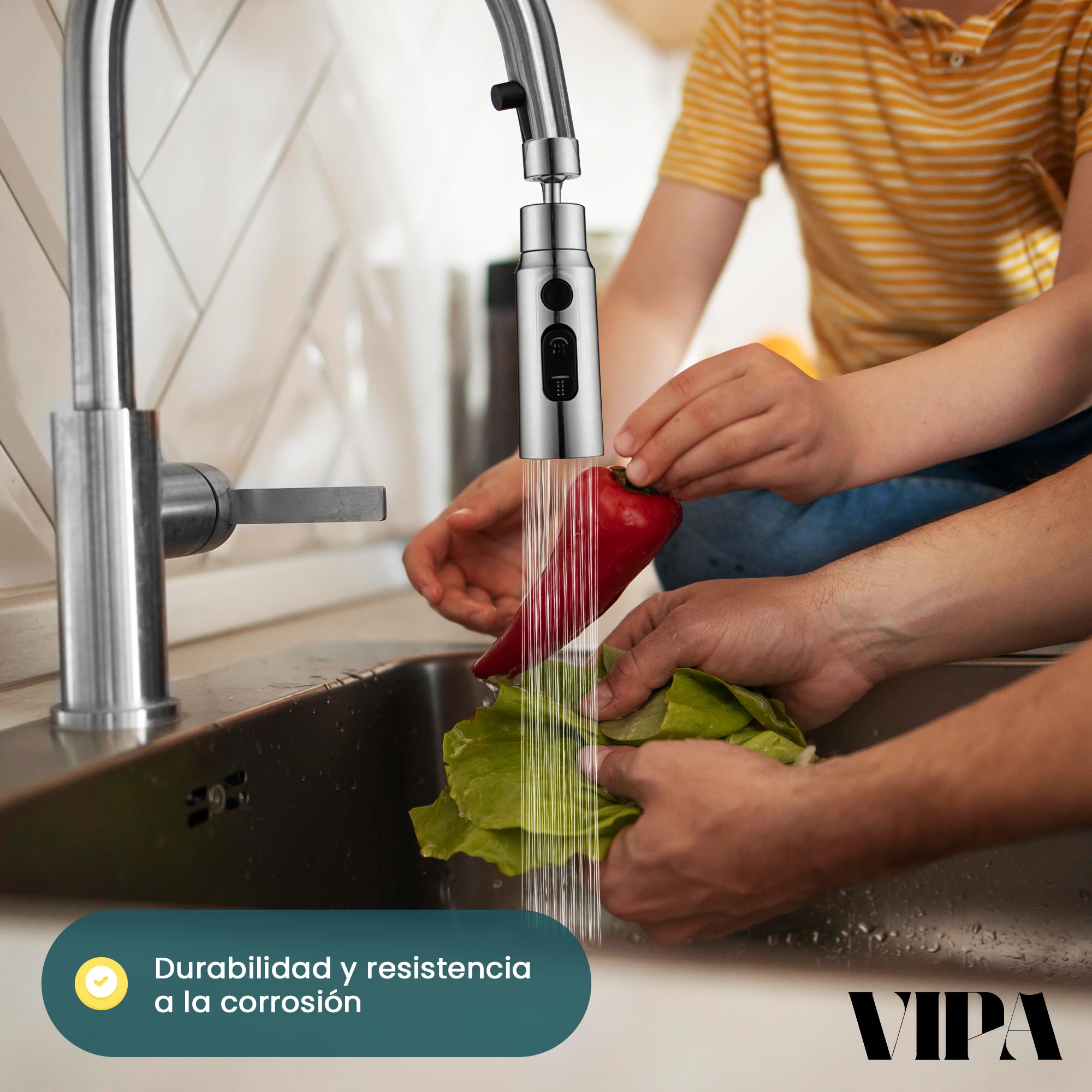 VIPA Adaptador Grifo Cocina - 3 Modos Ajustable - Aireador Grifo Cocina de 360º con Adaptador - Adaptador Universal para Grifos - Boquilla de Grifo Universal - Grifo Filtrado a Prueba de Salpicaduras