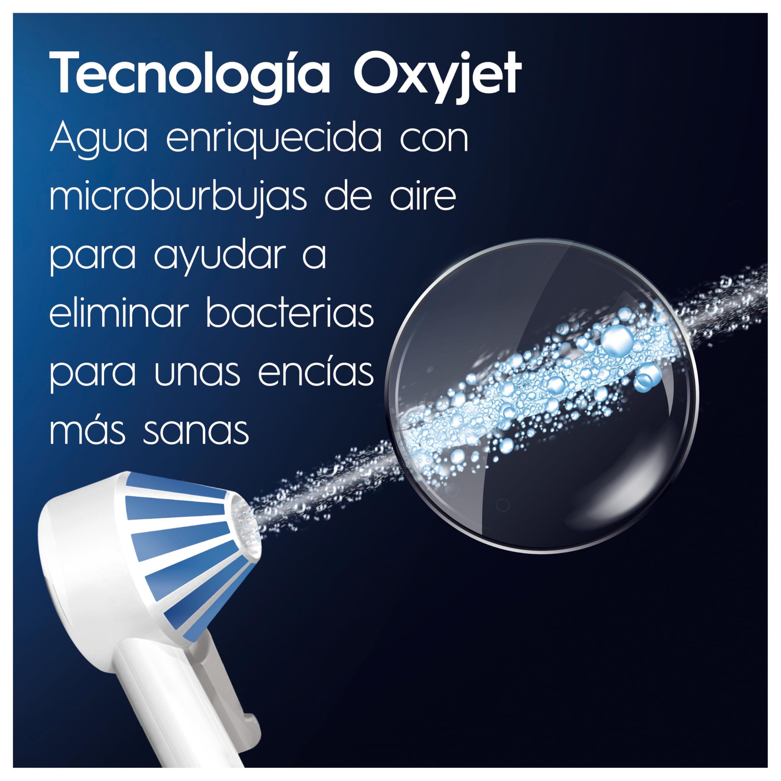 Oral-B Centro de Salud Bucal con Irrigador Dental, Blanco/Azul - 1 Cabezal Oxyjet y 1 Cabezal Water Jet, Irrigador Bucal con 5 Modos de Presión de Agua, Regalos Orginales