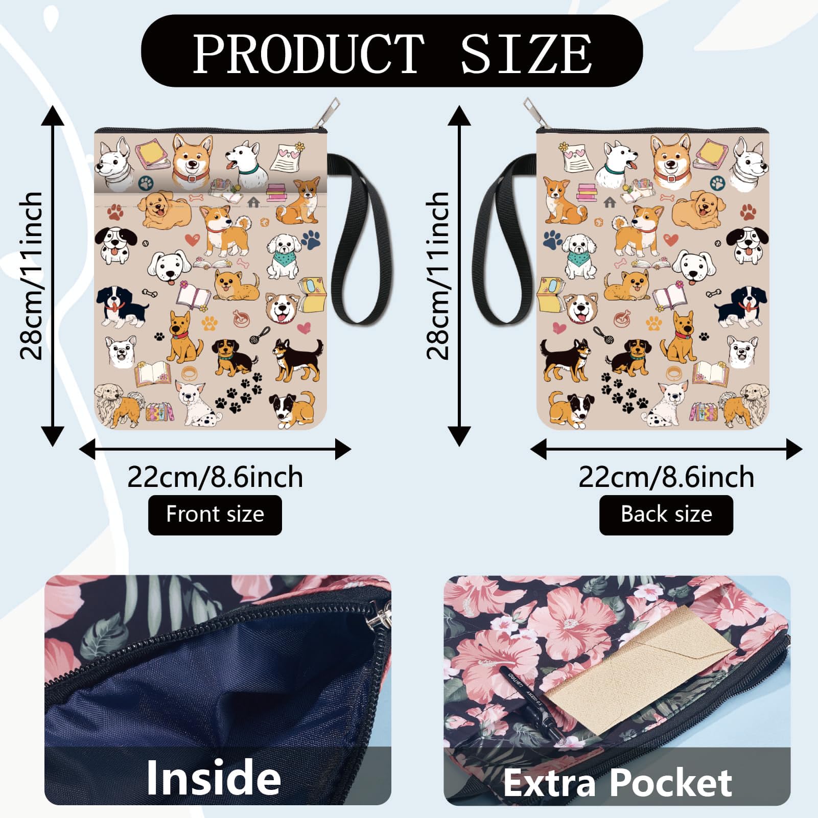 CRASPIRE Dog Cover and Sleeve Protector for Paperbacks, Washable Fabric Cloth Book Cover With Zipper and Extra Pocket - Image 2
