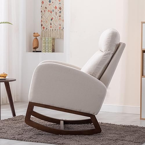 Miniatura 4 de HomSof Mecedora para guardería de poliéster beige silla moderna para sala de estar y dormitorio Poliéster beige,Poliéster Camel