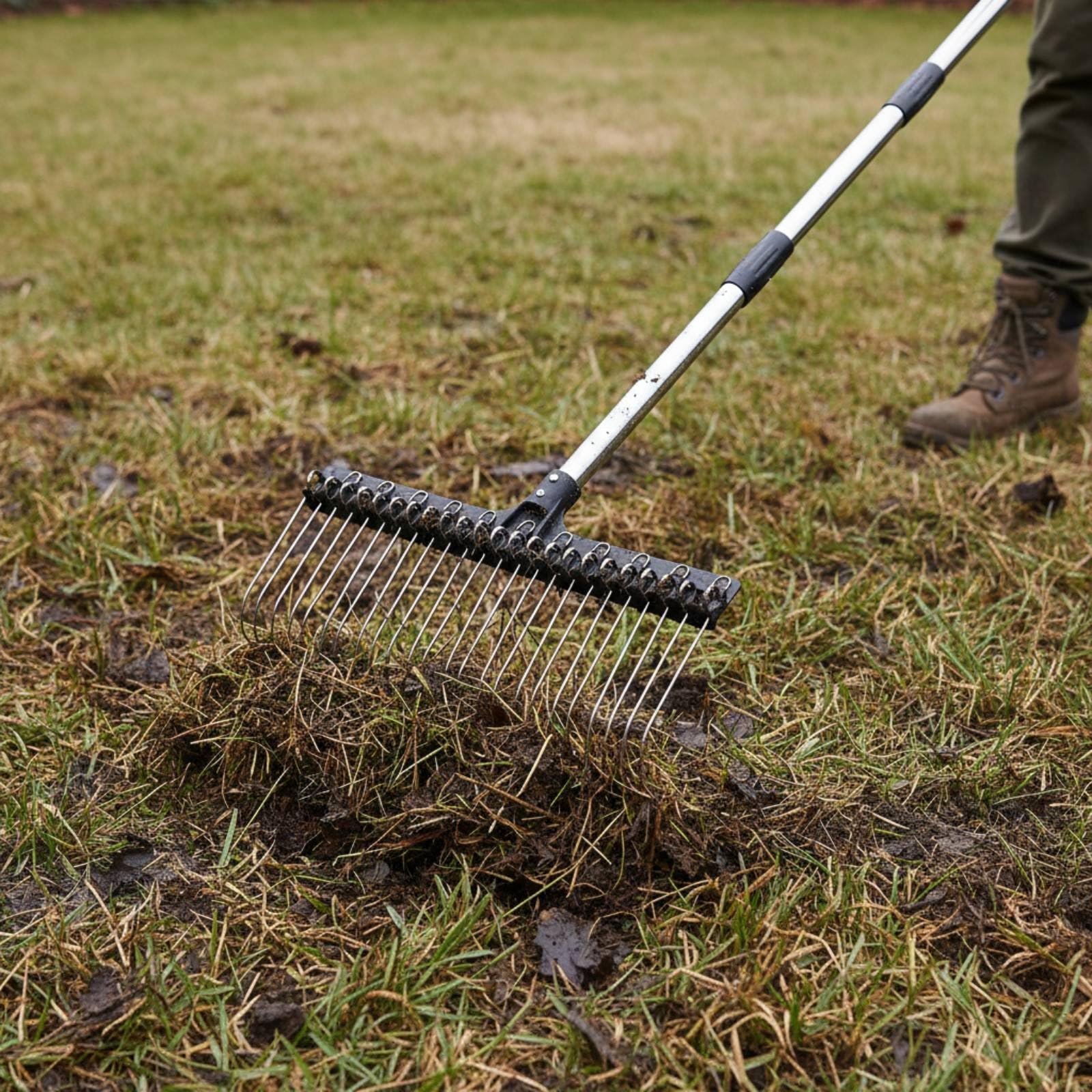 Laubrechen Gartenrechen Rasenrechen Metallrechen mit 22 Drahtzinken Und Anpassbarem Teleskopstiel Widerstandsfähig Gegen Rost für Laub Grasschnitt Bodenplanieren Im Garten