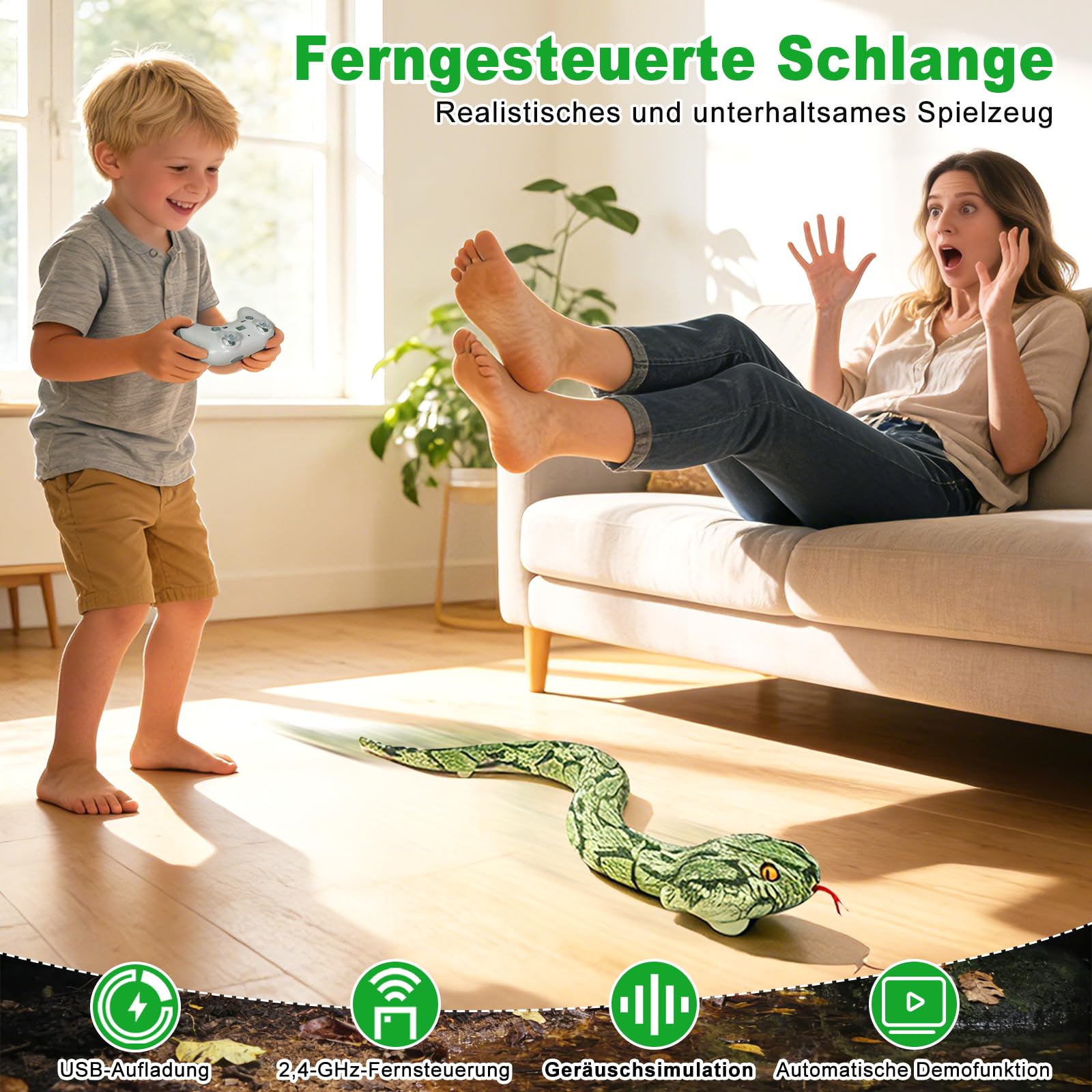 HILKKET Serpent Télécommandé, 64cm Serpent Python Radiocommandé, Jouet Farce RC Serpents Se déplace sur Le Sol et sur l'eau à 5 km/h, Jouets Aquatiques Enfant 3 Ans et + - 3