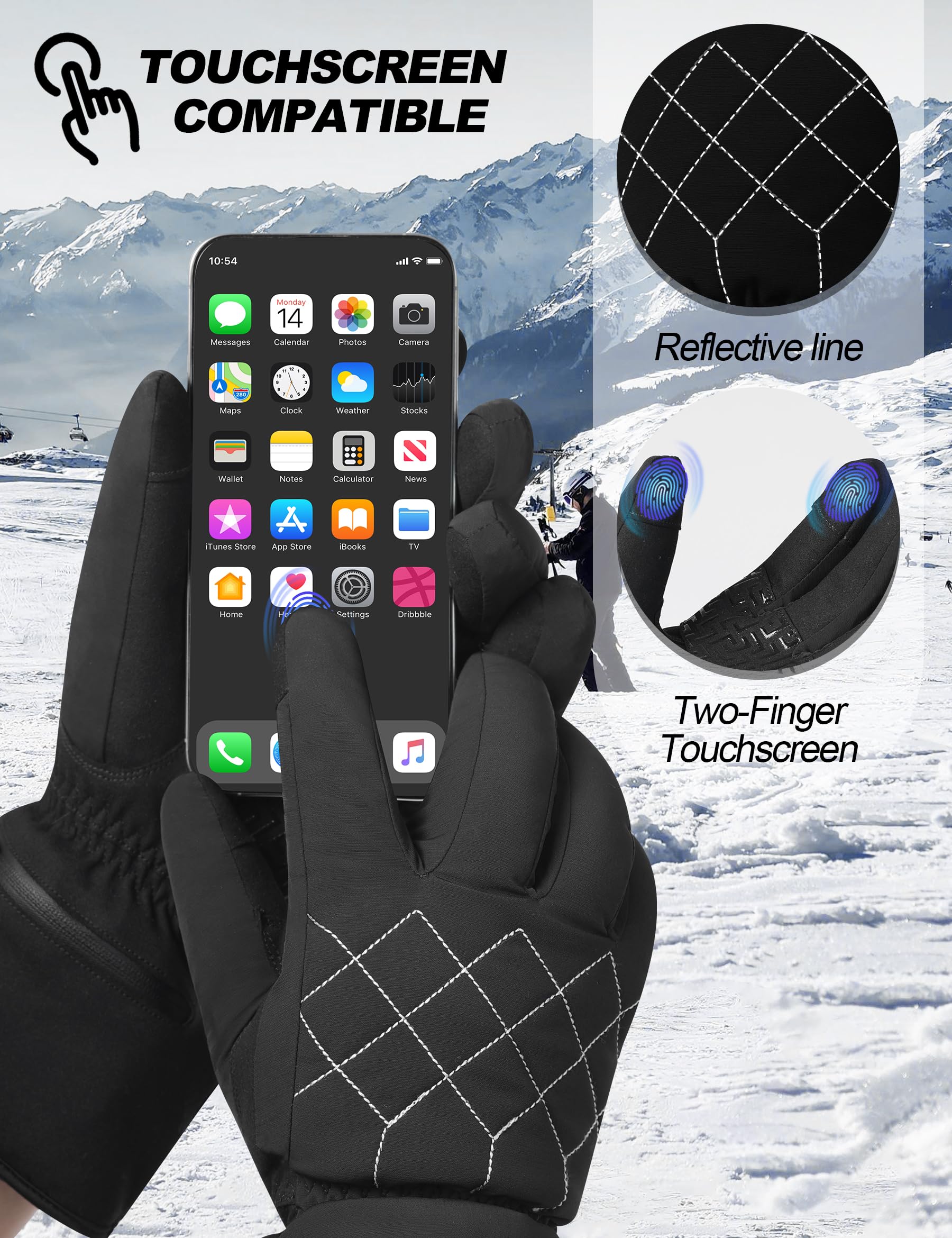 KUTOOK Beheizbare Handschuhe Herren Damen Elektrische Heizhandschuhe mit 3M Thinsulate Wasserdicht Winddicht Winterhandschuhe mit Touchscreen Reflektierend für Ski Wandern Motorrad