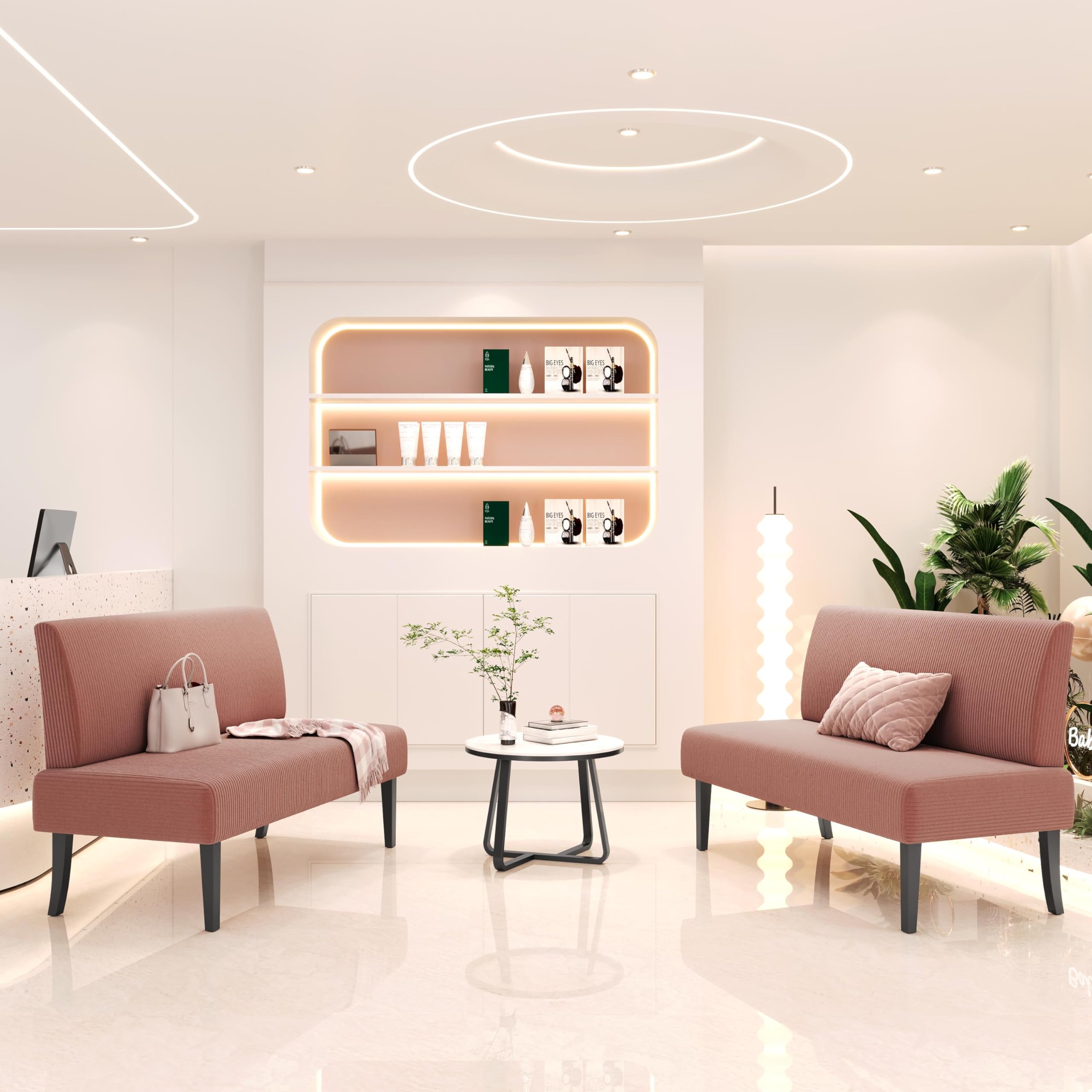 Yaheetech Küchensofa 2-sitzer Sitzbank Polstersofa aus Cordstoff Doppelsofa ohne Armlehnen Stoffsofa Loungesofa fürs Wohnzimmer/Eingangsbereich/Büro, Rosa
