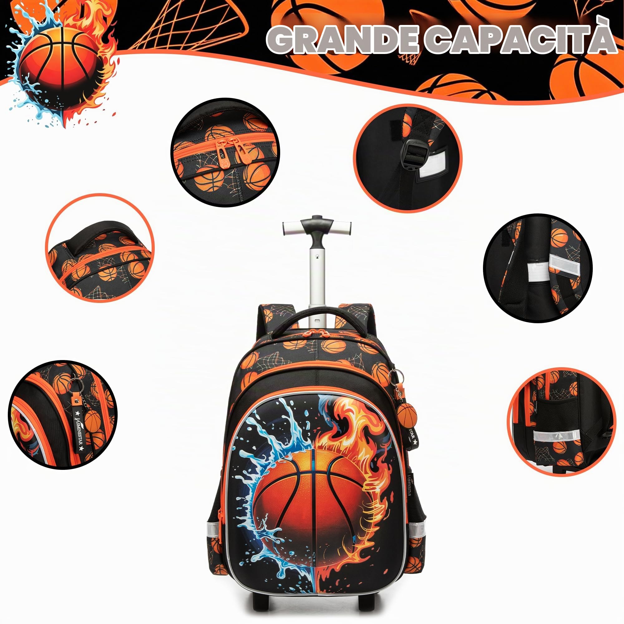 HTgroce Zaino Trolley Scuola Elementare Bambino– Set 3 in 1 con Borsa e Astuccio – Zainetto con Ruote Ergonomico e per Primaria (1ª-5ª classe) – Trolley Scuola
