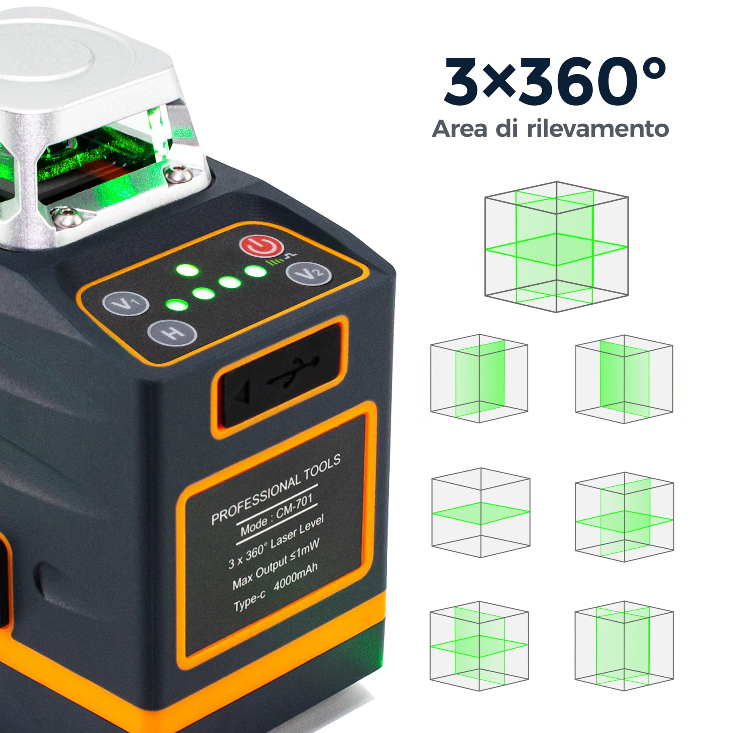 Livella Laser Autolivellante 3x360°, CIGMAN Livello Laser, Gamma di Lavoro: 30M, con Telecomando, Supporto Magnetico e Rotante, Batteria Incorporata dello Li-ione