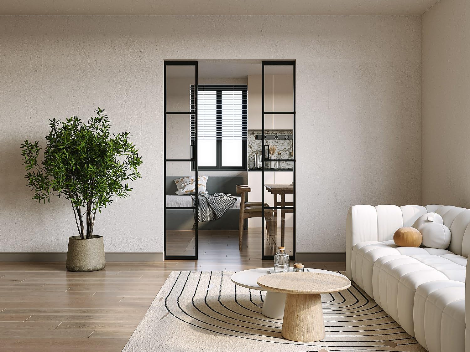 Vente-unique - Puerta corredera doble con sistema de empotrado en aluminio y vidrio templado - 2 x H205 x L83 cm - WILDEN II