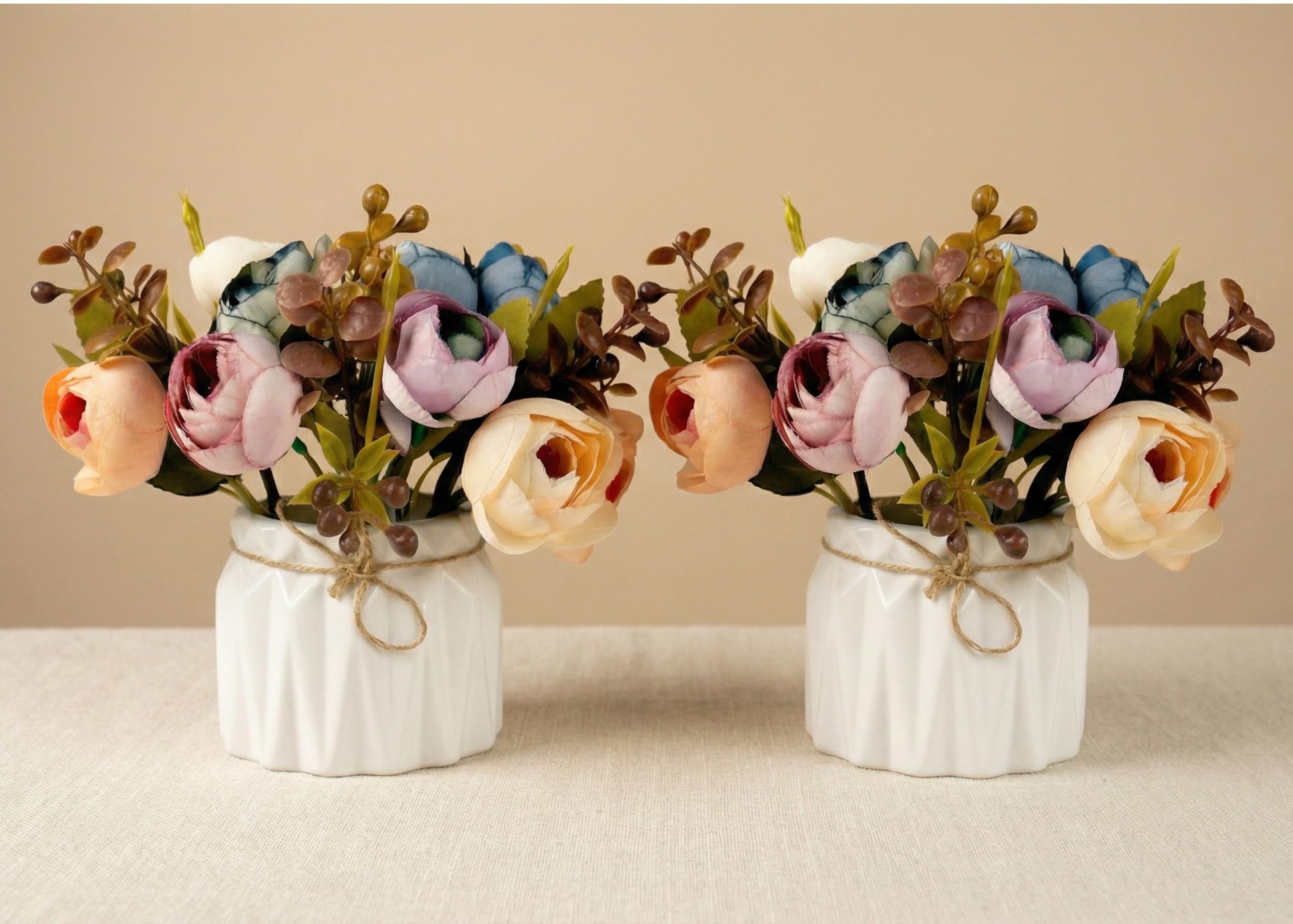 Dekorly Artificial Lavender Plant in White Pot, 18cm – Realistic Faux Flower Arrangement for Home & Office Décor (Set of 1) (2, New Peonies Mult)