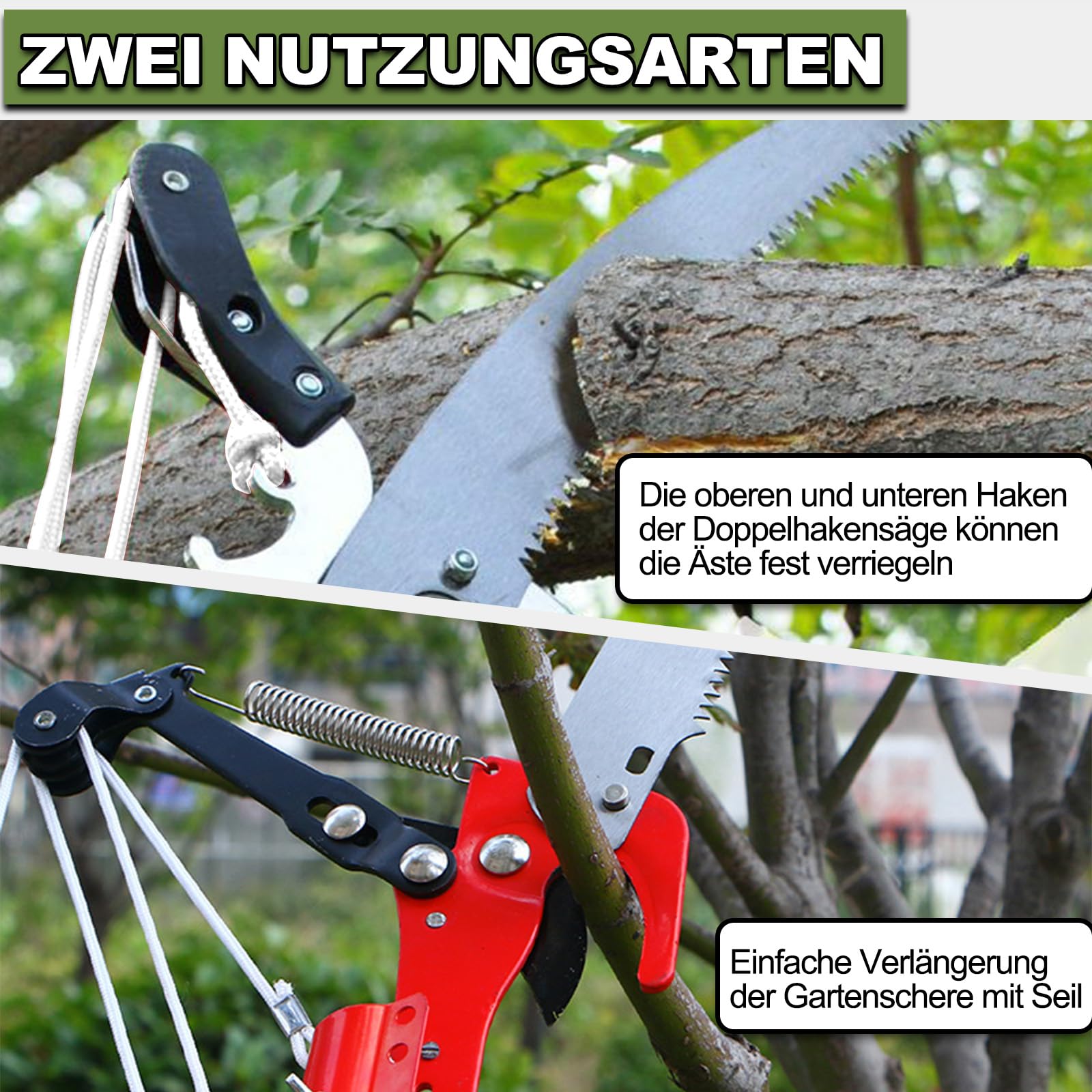 Telescopische takkenzaag, 3 m / 4 m, handzaag, boomzaag, tuinzaag, instelbare lengte, takkenzaag, telescoop met takhaak (3