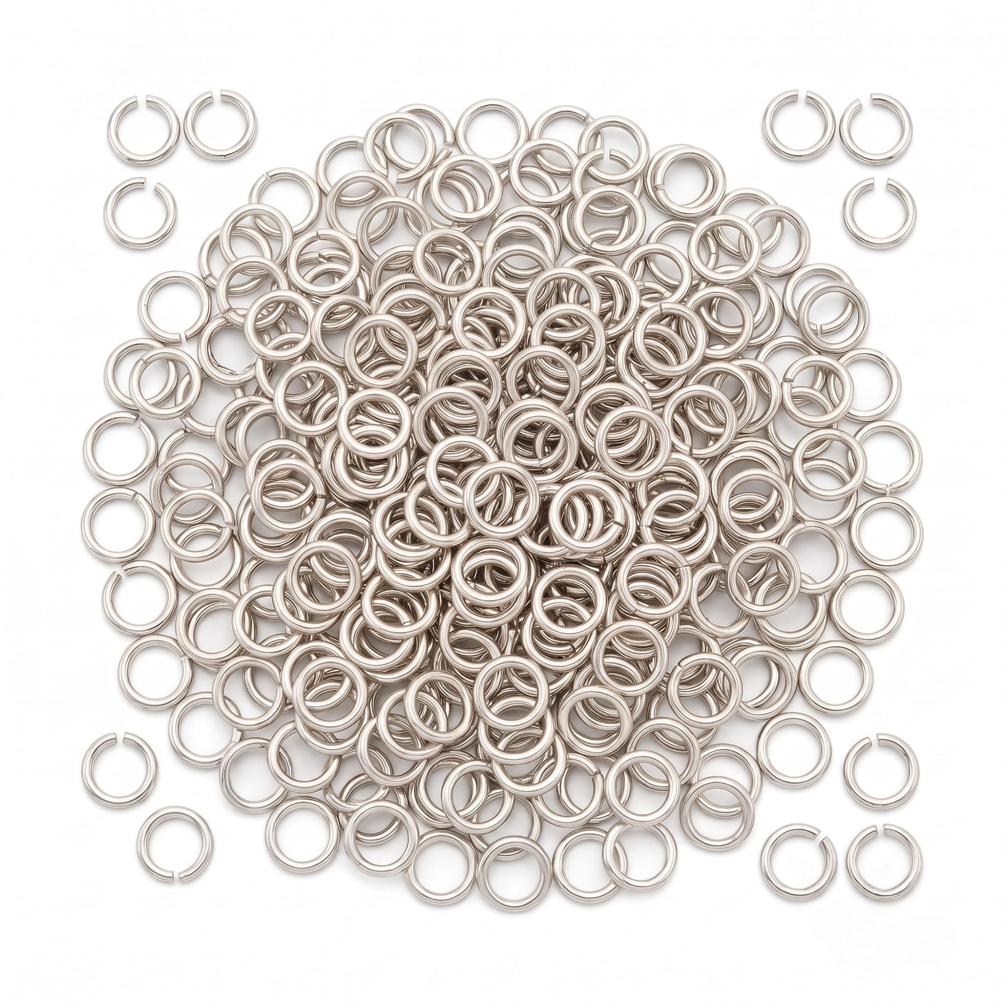 4mm open jump rings for jewellery making, metal connector rings for diy jewellery, bracelet, necklace, earrings, charms & keychains (silver, 500)