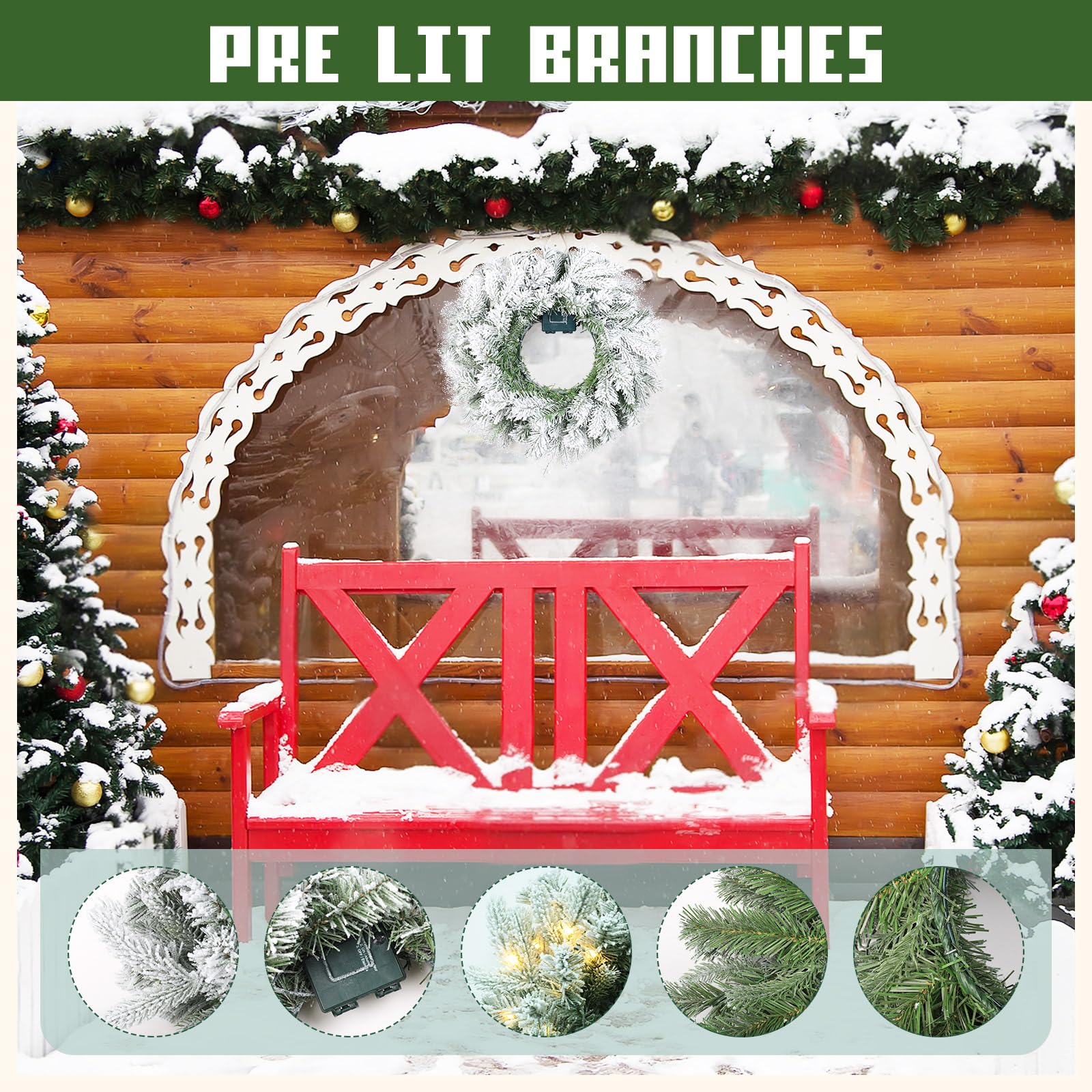 Gfilay Couronne de Noël floquée pré-éclairée, couronne de Noël blanche pour porte d'entrée avec 50 lumières LED, couronne de Noël à piles, couronne de Noël de 50,8 cm