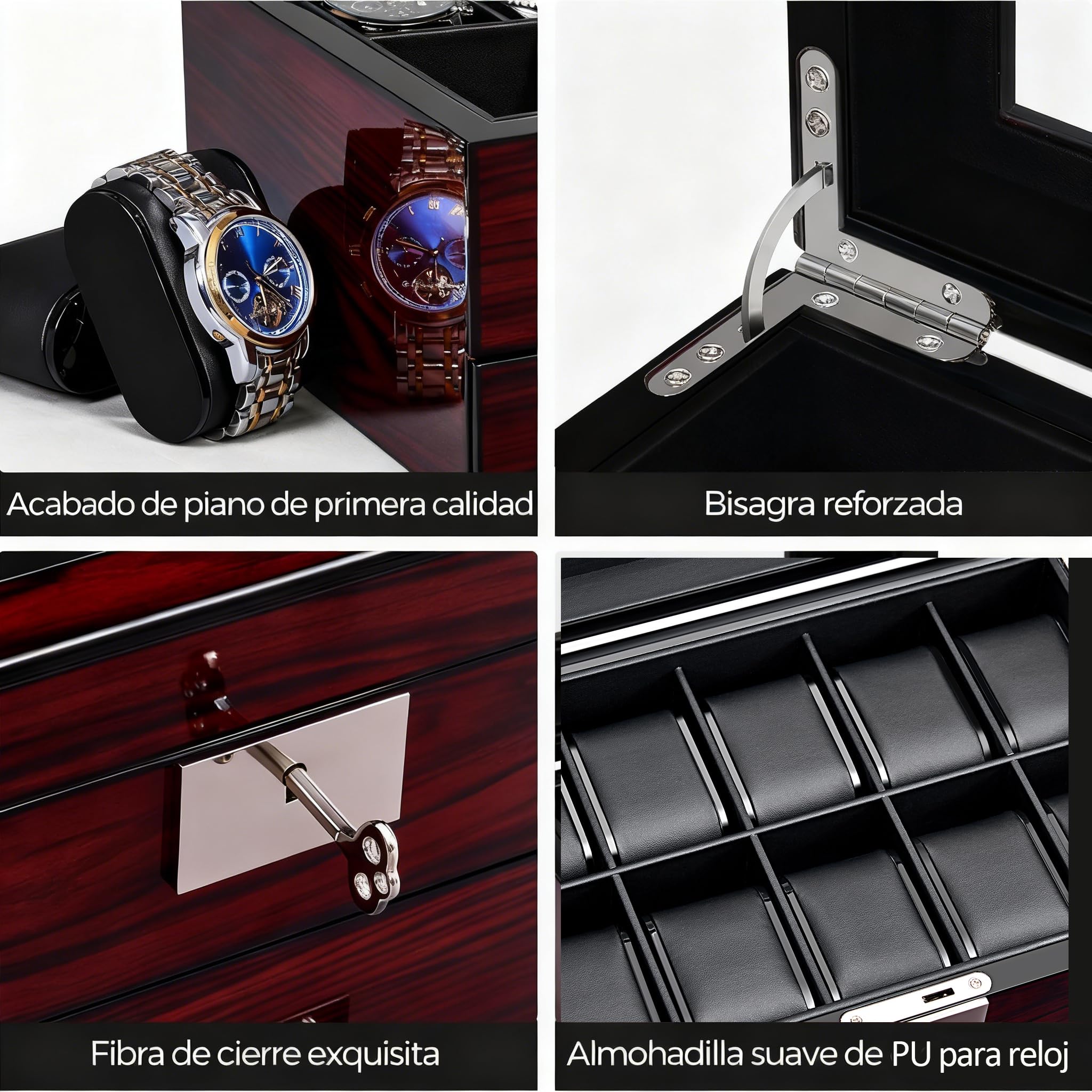 ANWBROAD Caja para Relojes 20 Compartimentos Con Cerradura Vitrina 2 Niveles JWB002Y