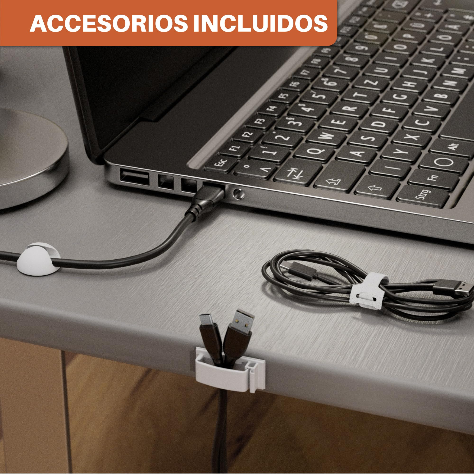 Organizador de Cables de Escritorio (Set de 2) de Acero Blanco - Montaje Sencillo - Bandeja Cables Escritorio Robusta y Práctica