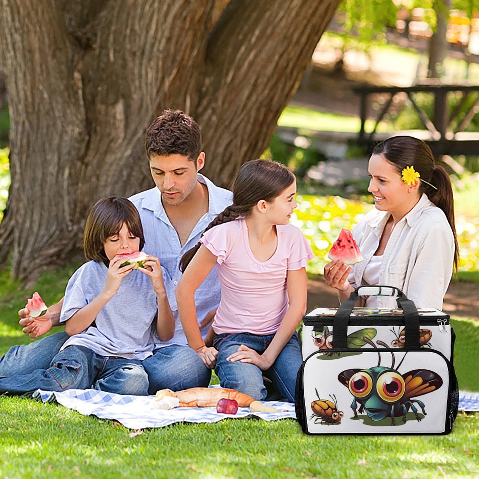 Borsa per il ghiaccio da campeggio con stampa di insetti in tessuto Oxford di grande capacità, borsa termica portatile esterna e borsa di raffreddamento, adatta per campeggio all'aperto e picnic