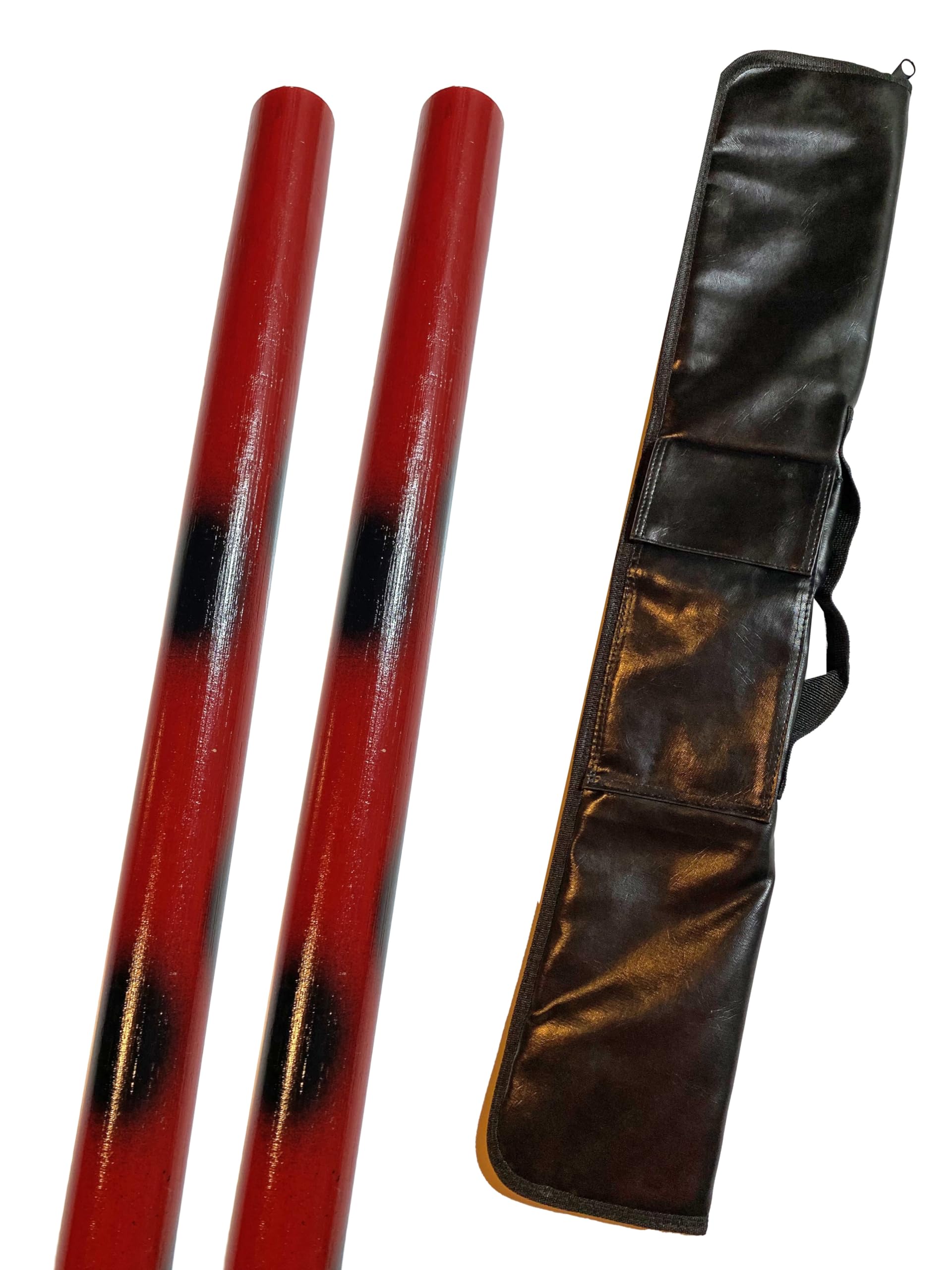 Lot de 2 bâtons Escrima Kali Arnis - Noir/rouge - Avec sac à armes - 65 cm - En rotin poli laqué