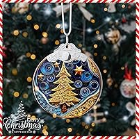Vista 4 de Adorno de Navidad de Quilling 2025, Árbol de Navidad de Forma Redonda, Adorno de Acrílico de 4 Pulgadas, Arte de Adorno Navideño, Decoración