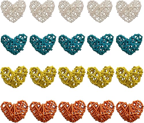 Bola de ratán con forma de corazón de 2 pulgadas, para jardín, decoración del hogar, árbol de Navidad, cumpleaños, día de San Valentín, compromiso,