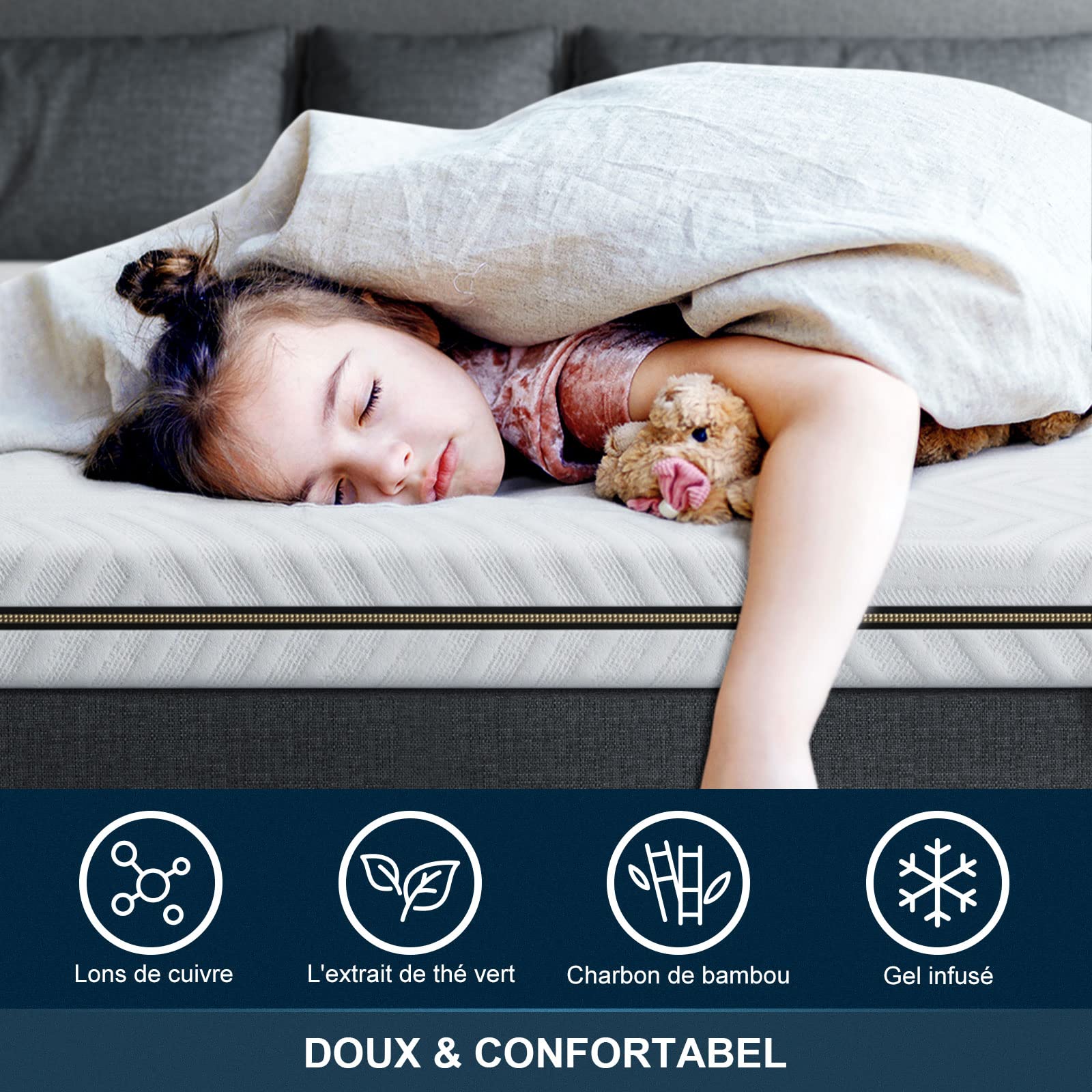 BedStory Surmatelas 160 x 200 à Mémoire de Forme 7,5CM, Bambou Éliminant Odeurs et Acariens, Housse Amovible et Lavable, Rafraîchissant, Respirant et Moelleux