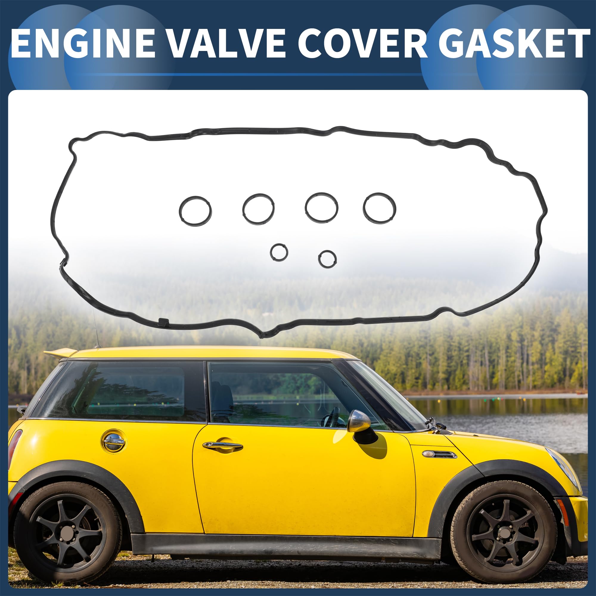 Guarnizione Coperchio Valvole, Guarnizione Coperchio Testata Valvola con Guarnizione Candele No.11127567877 per Mini Cooper Base, S 1.6L 2007 Nero, 1 Set.