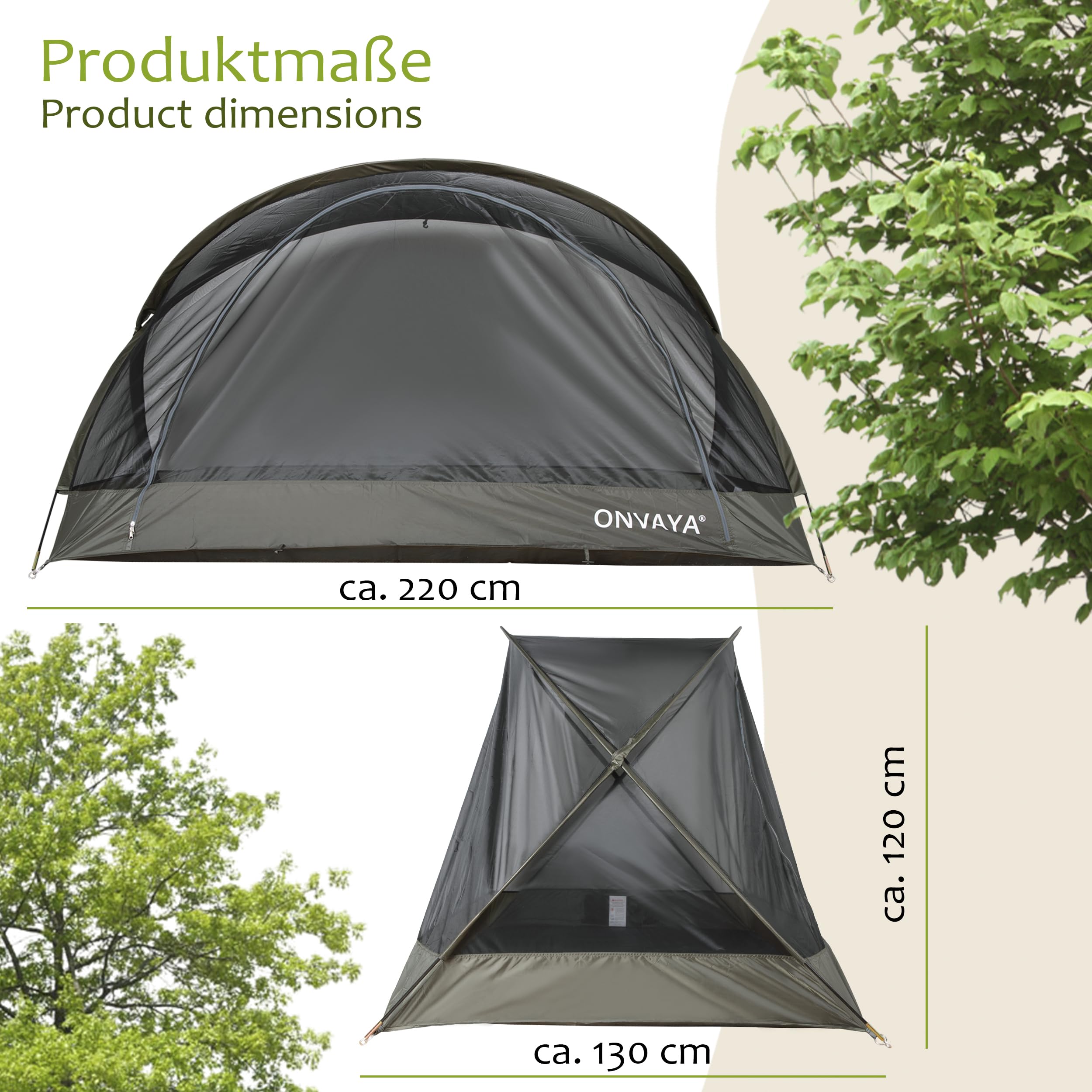 ONVAYA® Insektenschutzzelt ǀ für 2 Personen ǀ einfacher Aufbau ǀ Moskitonetz für Camping, Terrasse oder Park