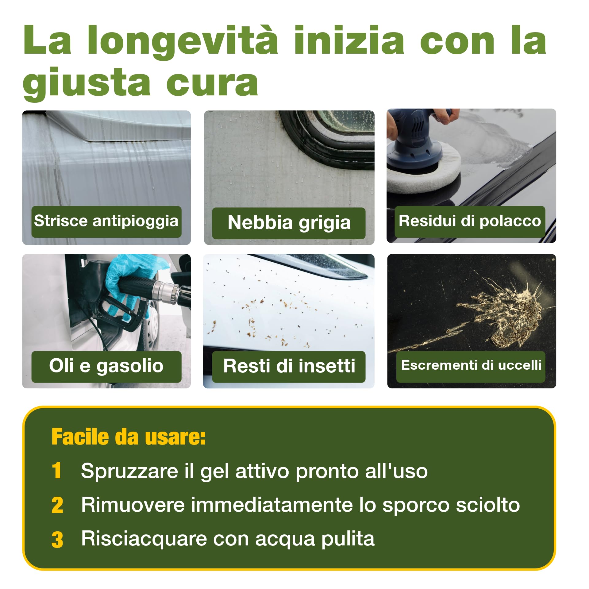bio-chem - Rimuovi Macchie di Pioggia per Parabrezza e finestrini di Camper, Caravan e Auto 0,5L + Guanto di Lavaggio in Microfibra- Prodotto per vetri Ideale per Le vostre Vacanze in Camper