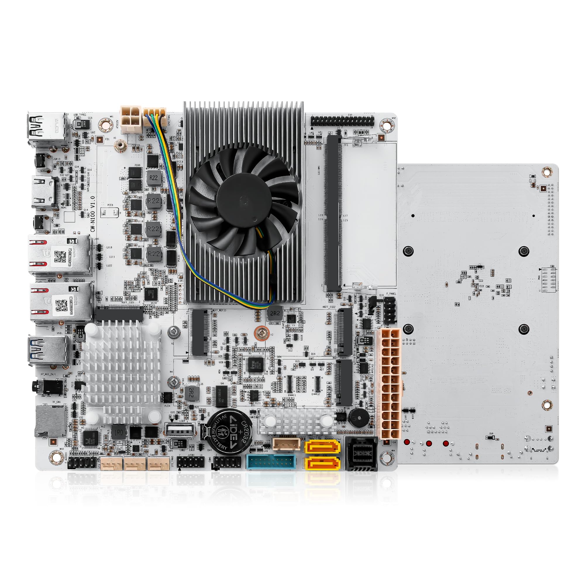 SJRC 6 Bay NAS Motherboard Mini ITX, N150 CPU(N100 Upgraded), White Placa Madre Barebone with Dual 2.5GbE i226-V LAN, 2X M.2 NVMe, 6X SATA3.0, DDR5, PCIe 3.0 x4, TF (No RAM/SSD)